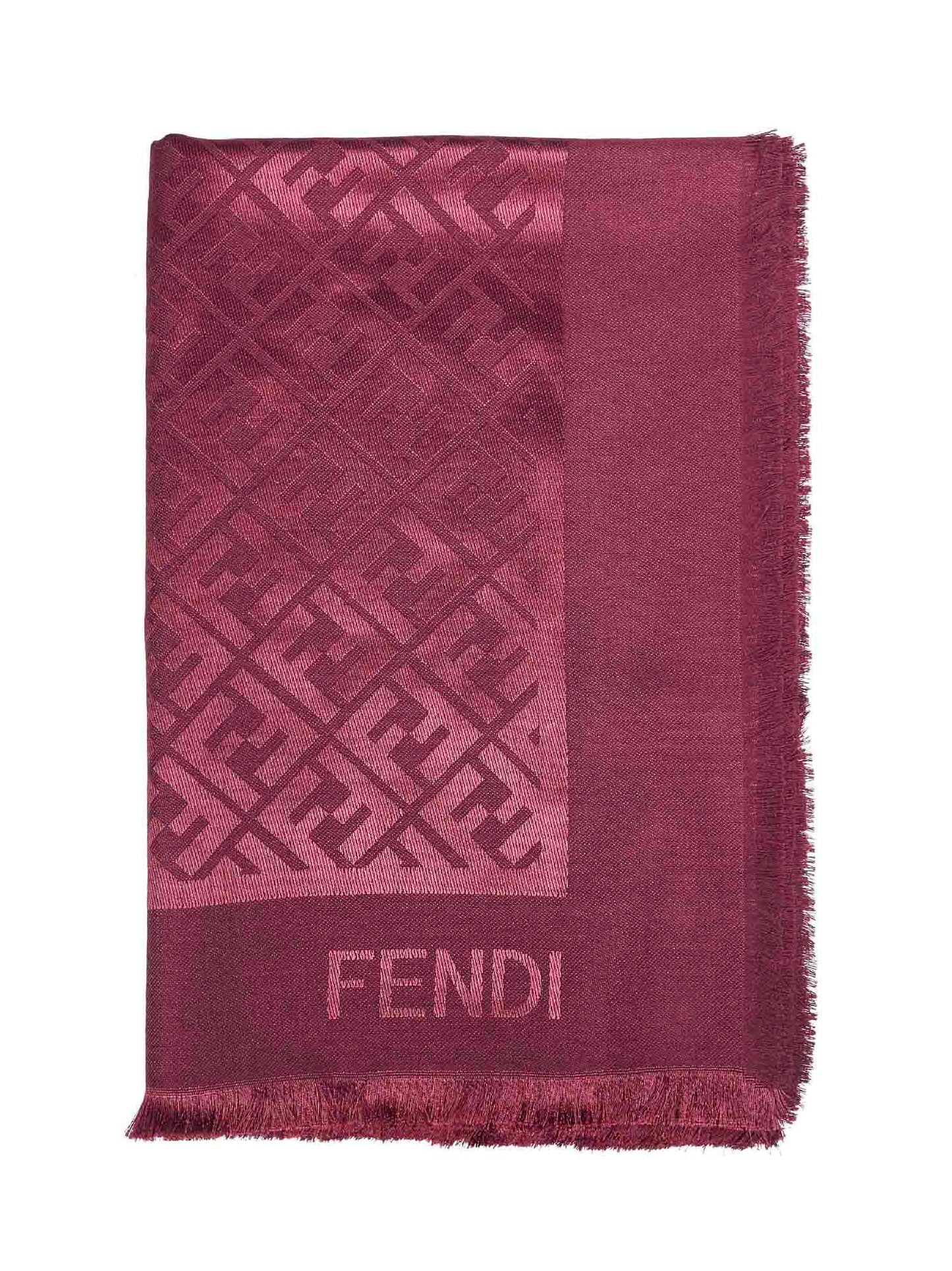 Fendi Silk Women Burgundy Silk And Wool Ff Shawl FENDI