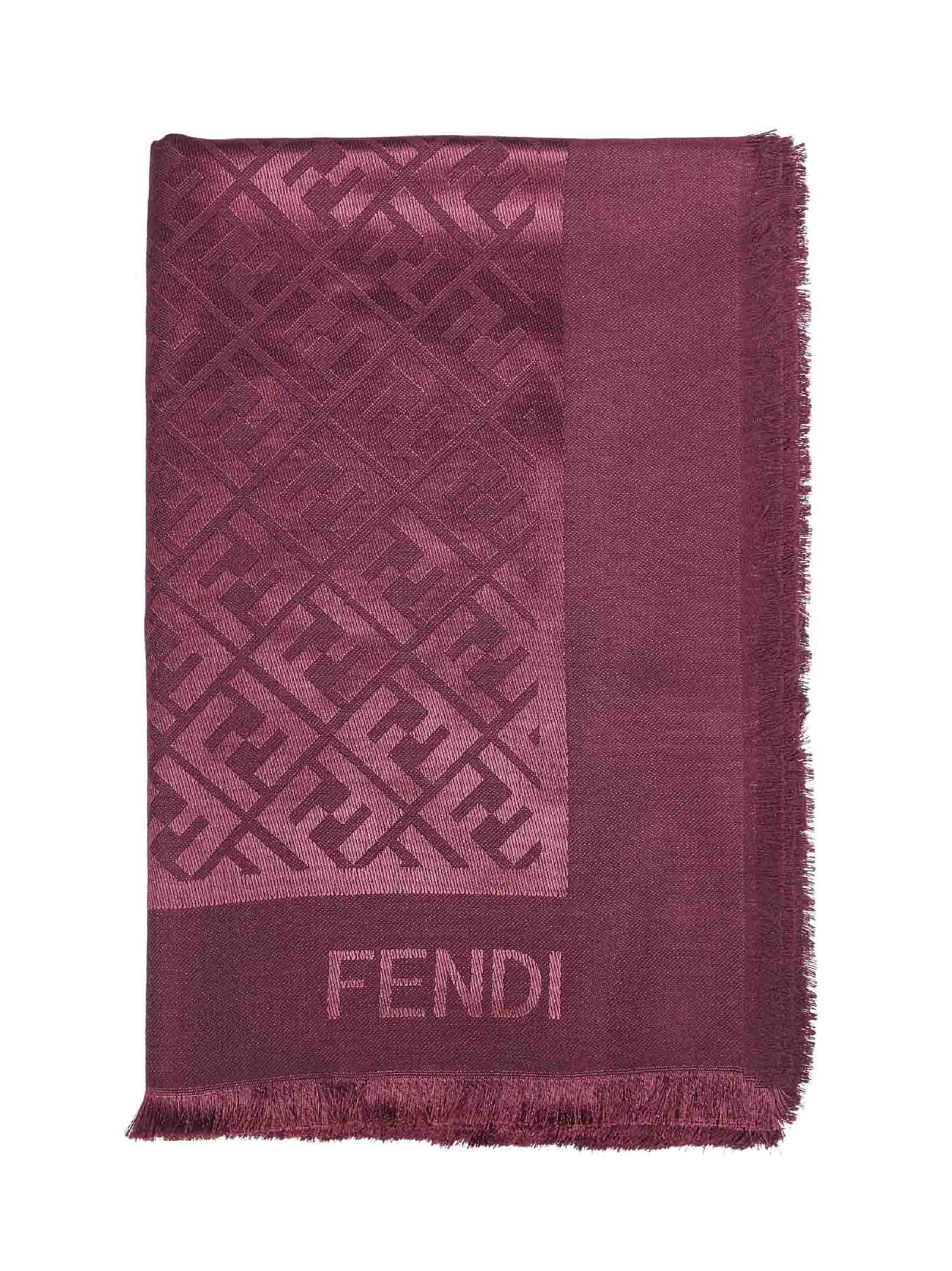 Fendi Silk Women Burgundy Silk And Wool Ff Shawl FENDI