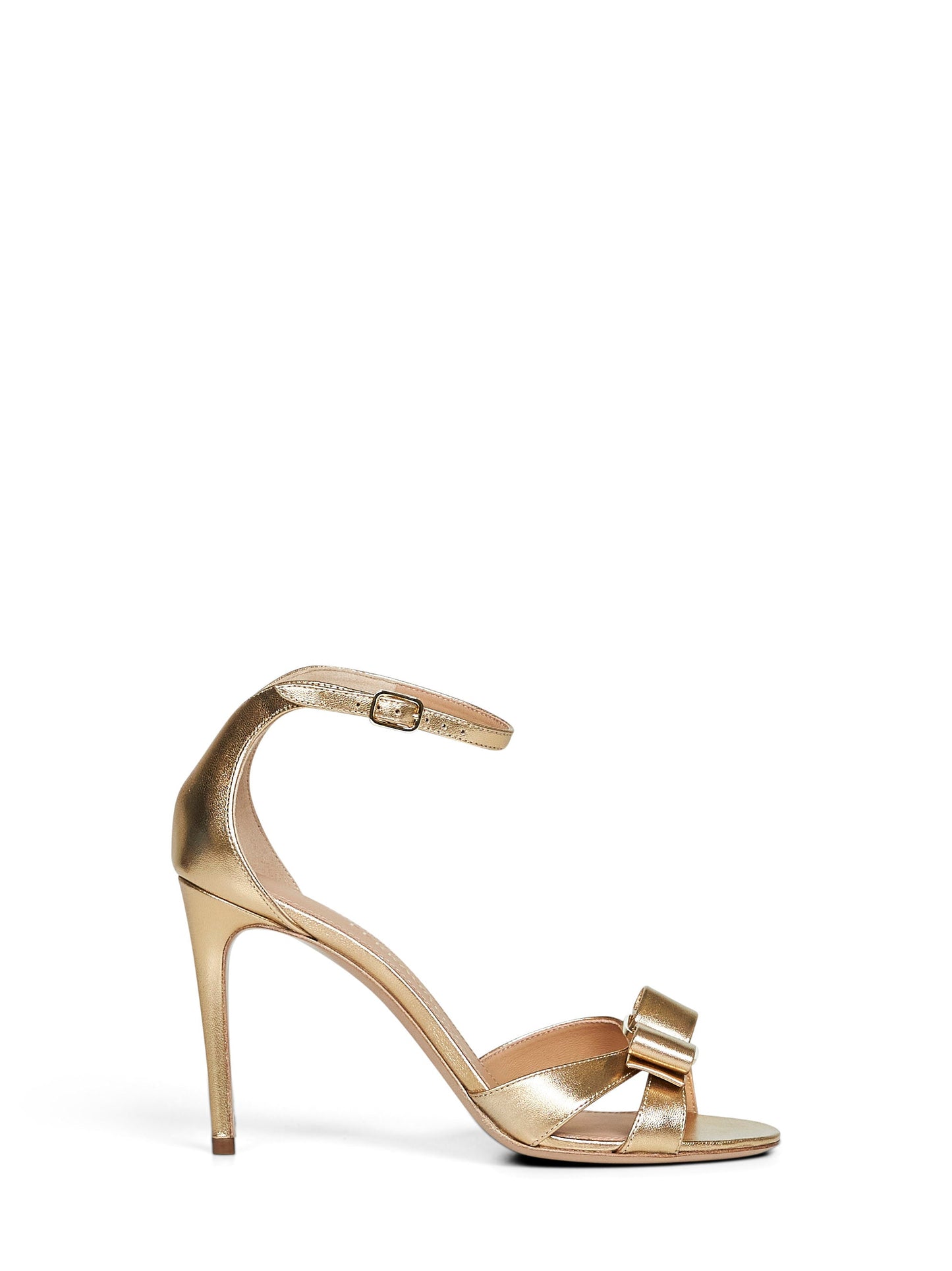 Ferragamo Women Gold Laminated Nappa Leather Roxy Vara Bow Sandals