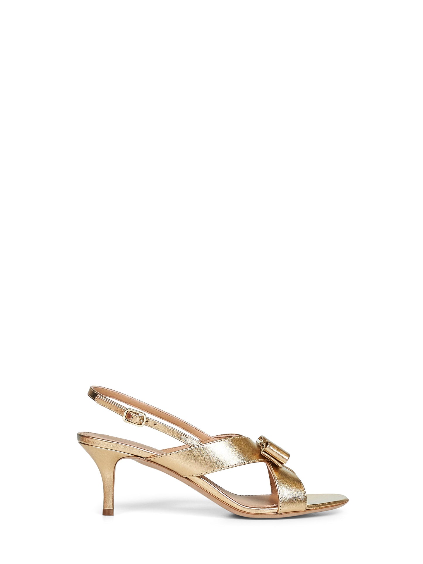 Ferragamo Women Gold Laminated Nappa Leather Rima Vara Bow Sandals FERRAGAMO