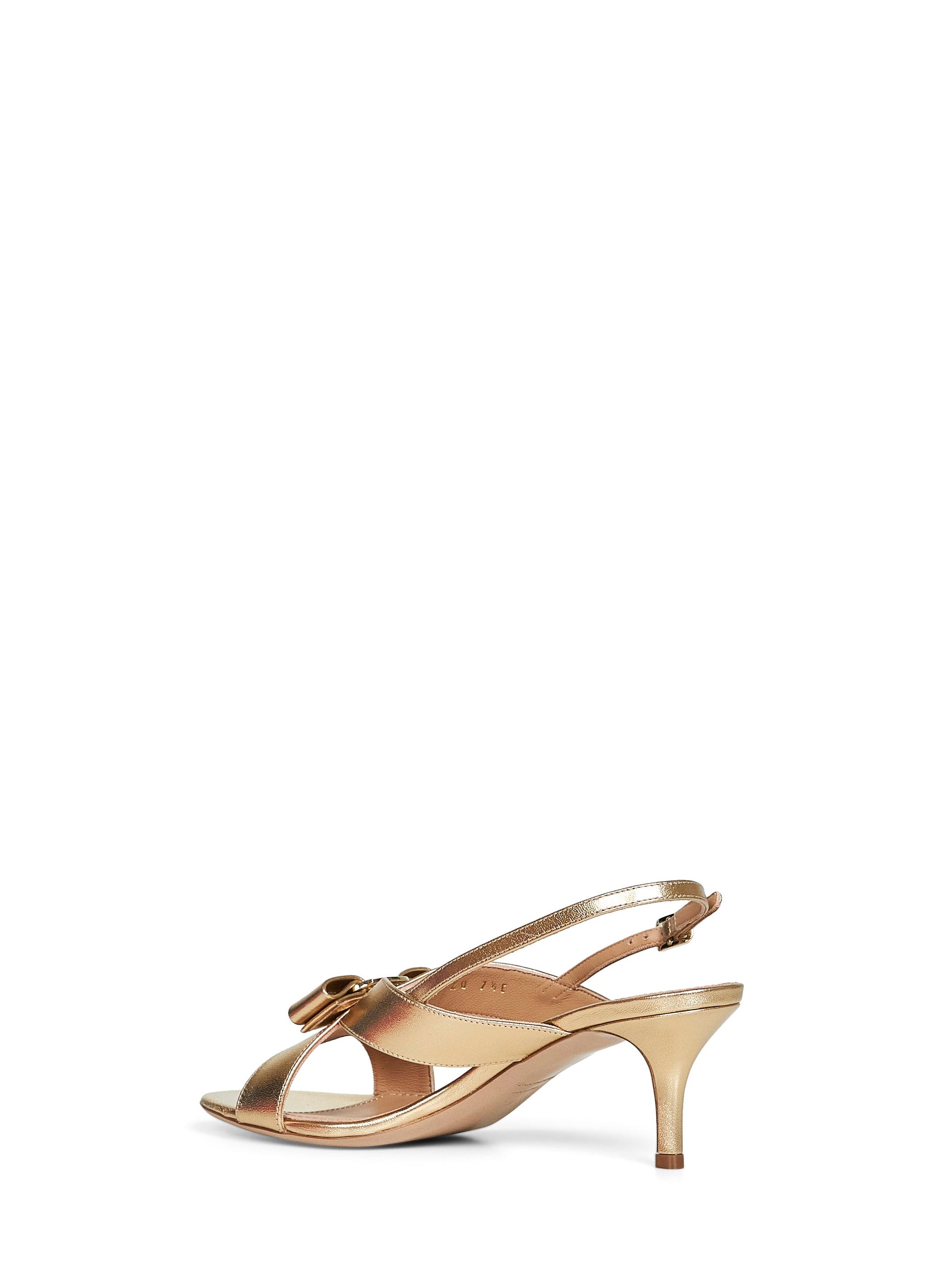 Ferragamo Women Gold Laminated Nappa Leather Rima Vara Bow Sandals FERRAGAMO