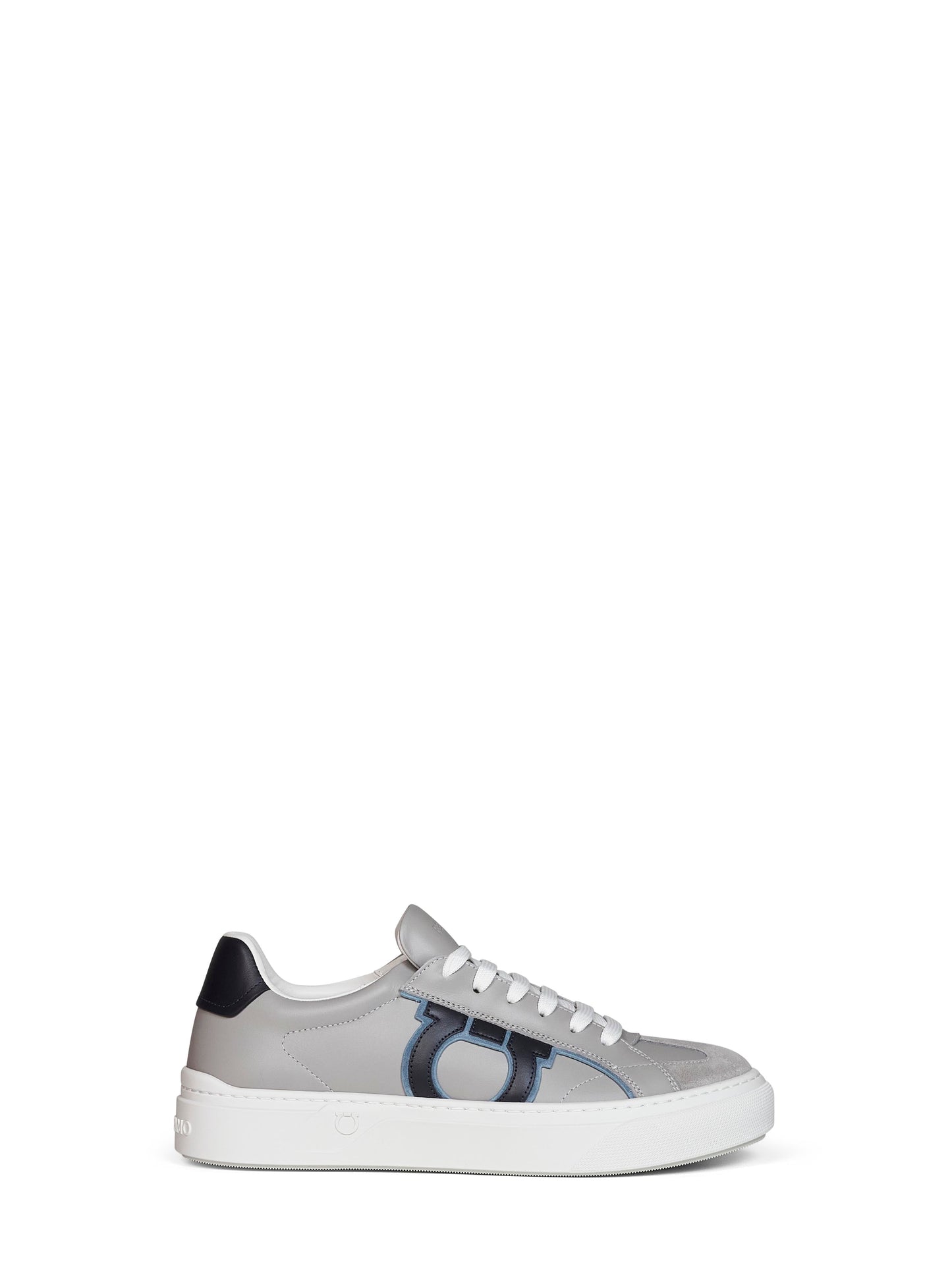Ferragamo Men Grey Calf Leather Gancini Sneakers FERRAGAMO
