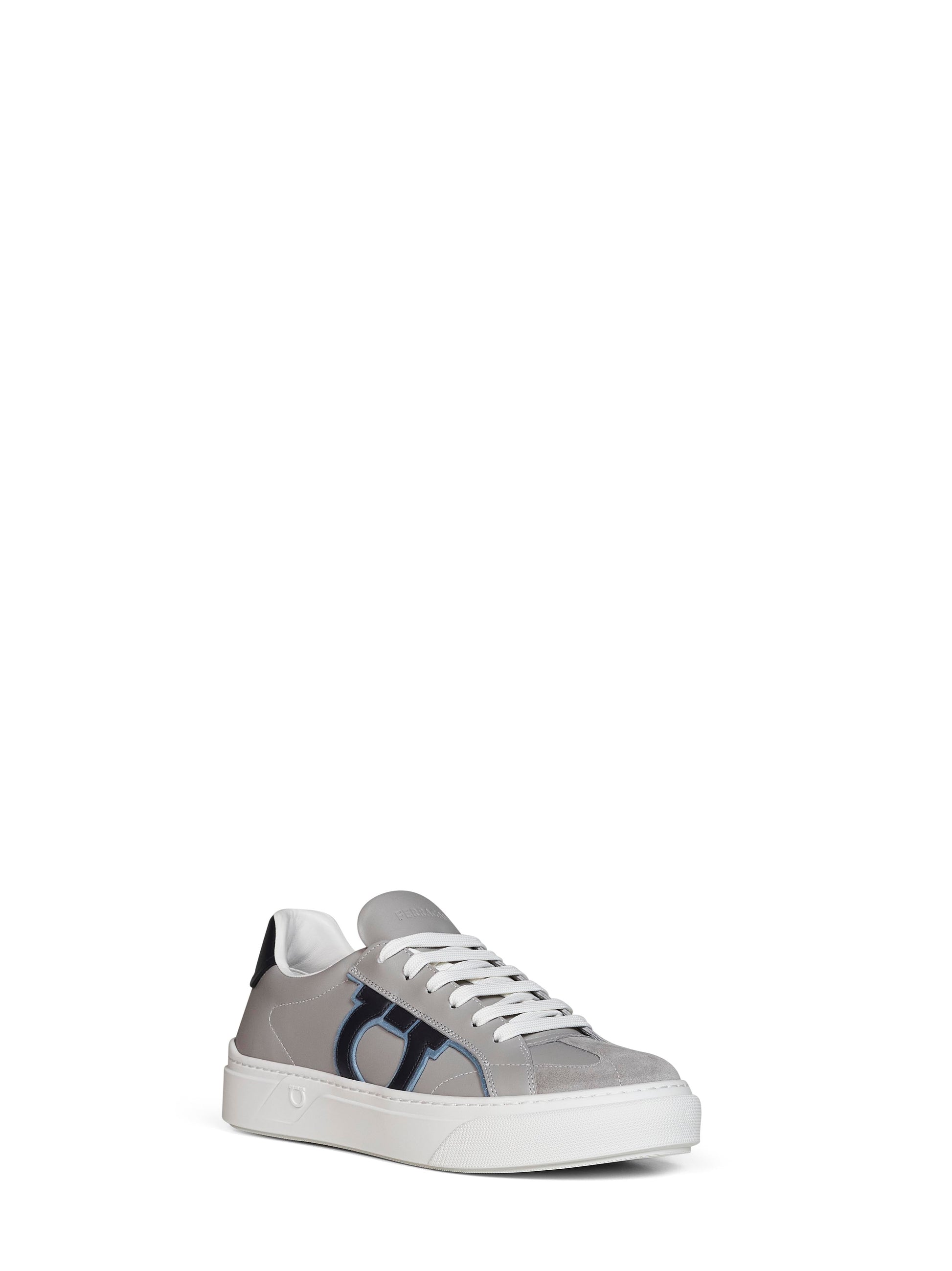 Ferragamo Men Grey Calf Leather Gancini Sneakers FERRAGAMO