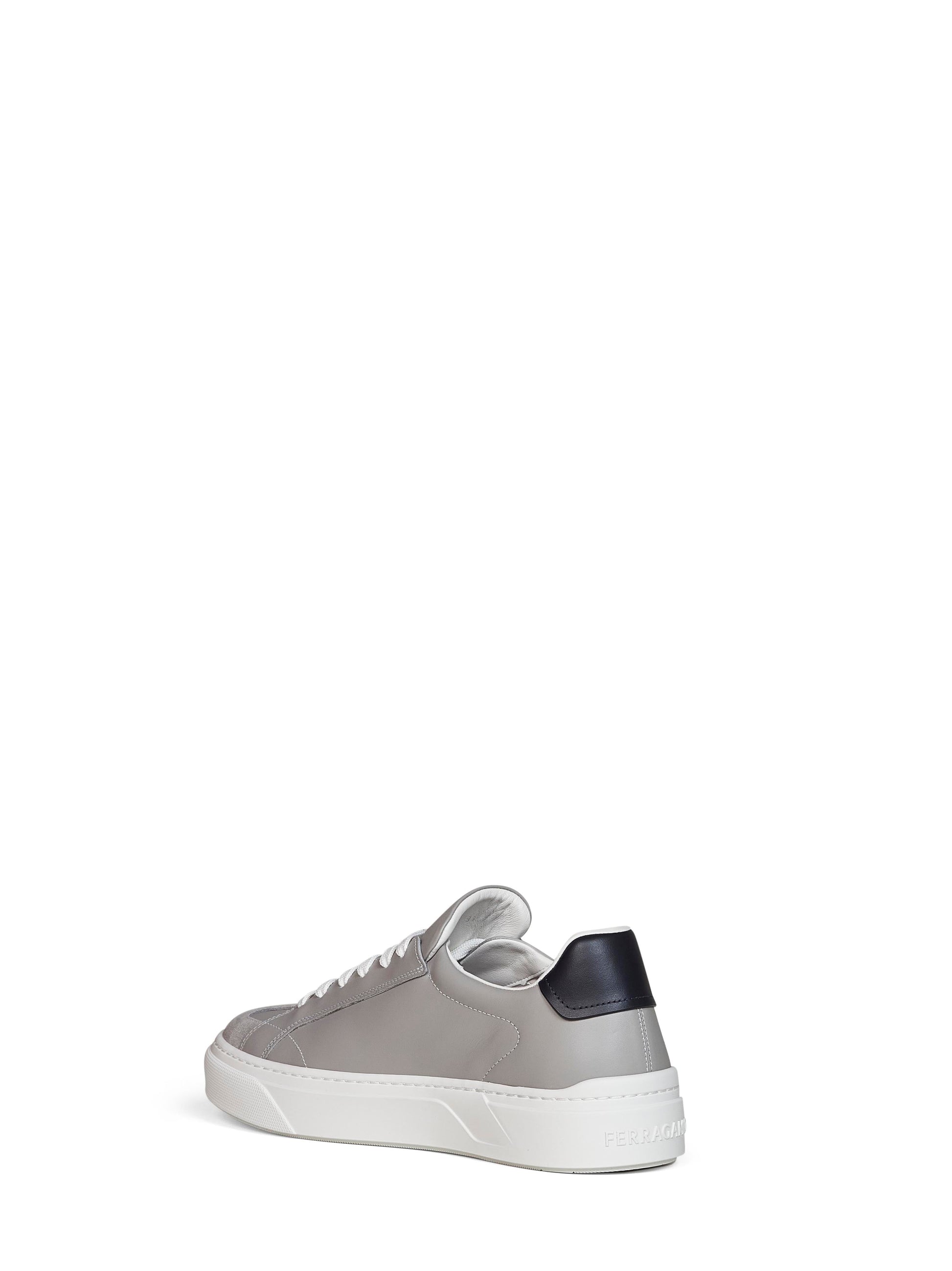 Ferragamo Men Grey Calf Leather Gancini Sneakers FERRAGAMO