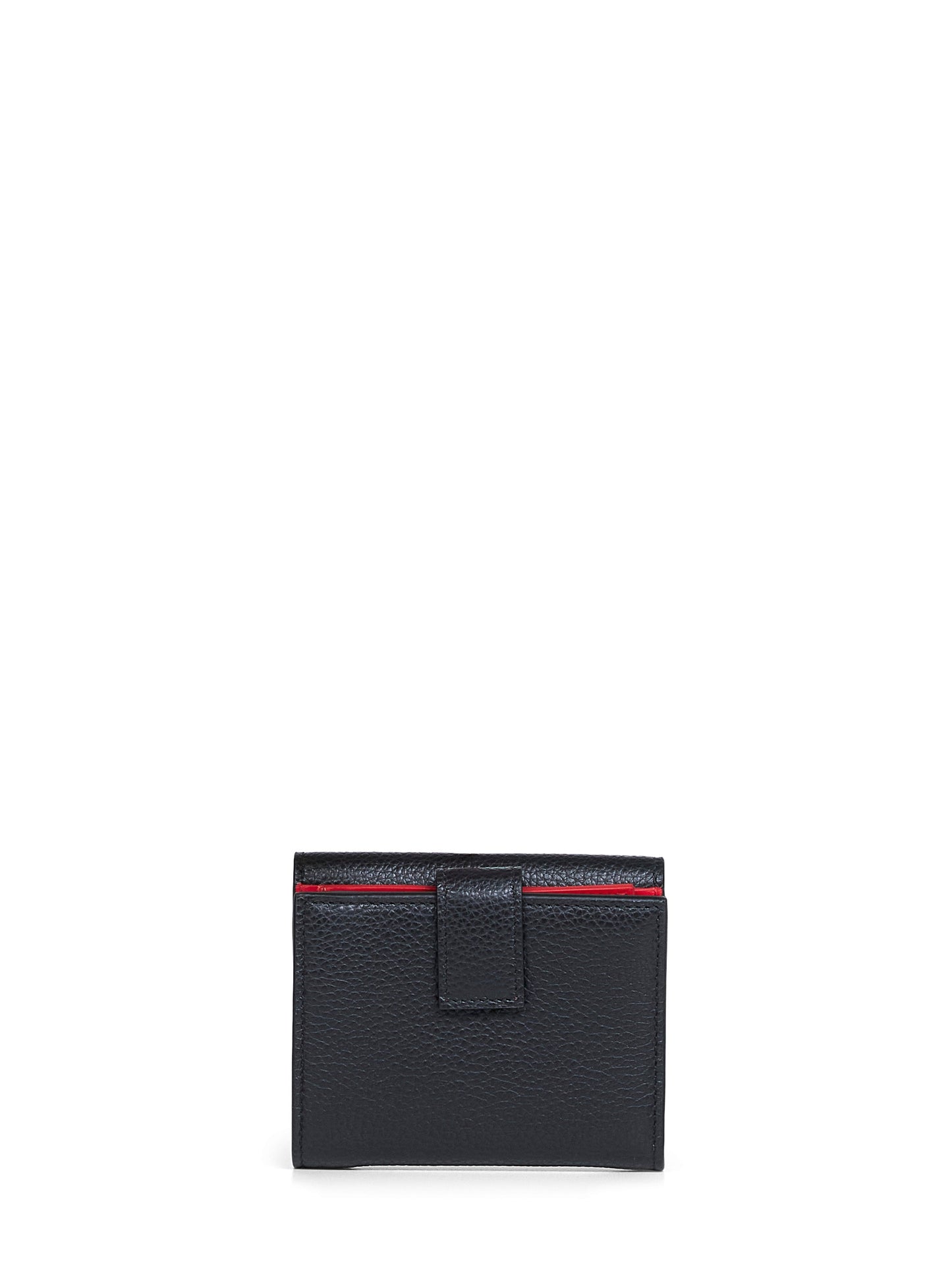 Ferragamo Women Black Hammered Calfskin Leather Gancini Compact Wallet FERRAGAMO