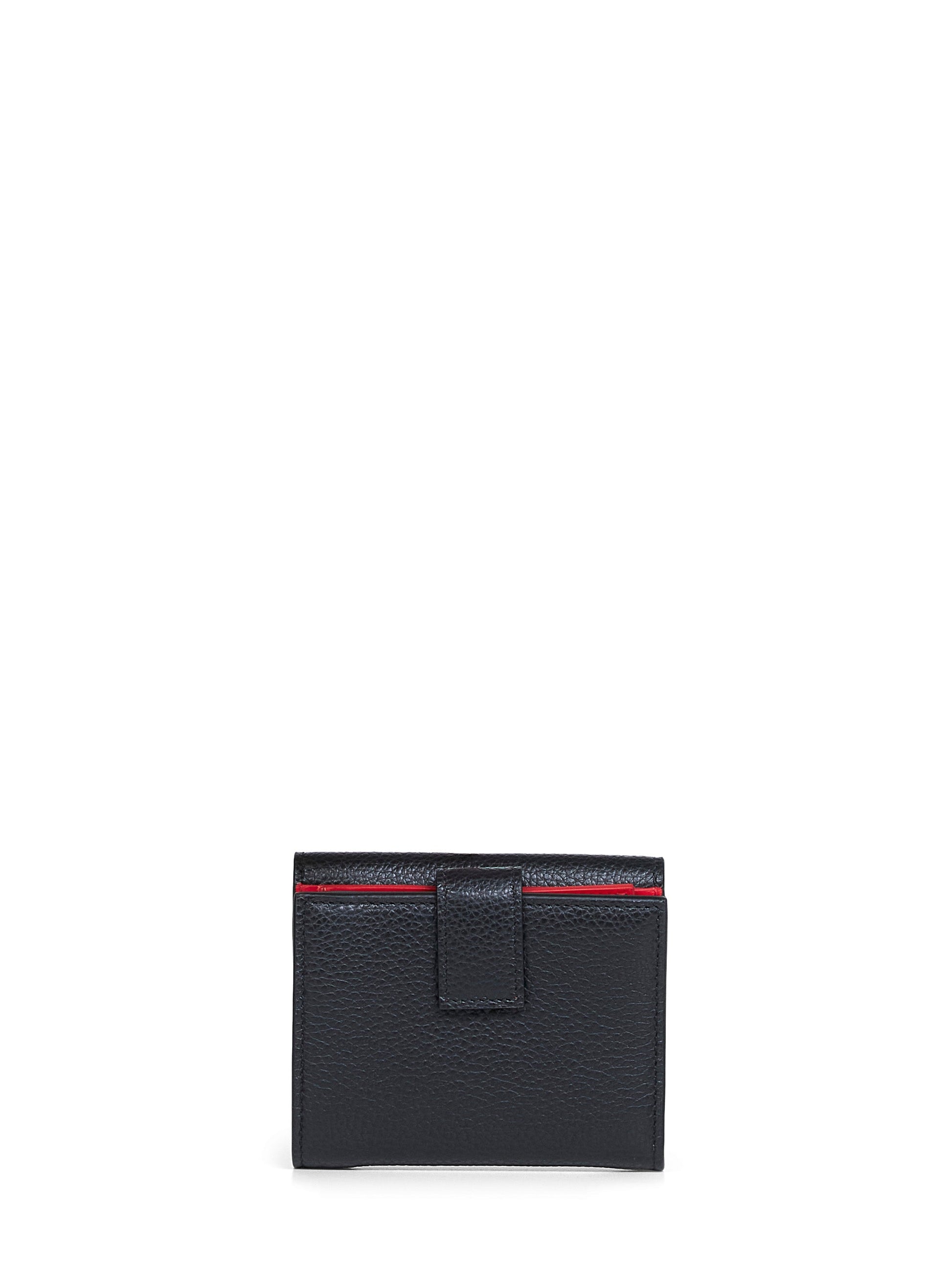 Ferragamo Women Black Hammered Calfskin Leather Gancini Compact Wallet FERRAGAMO