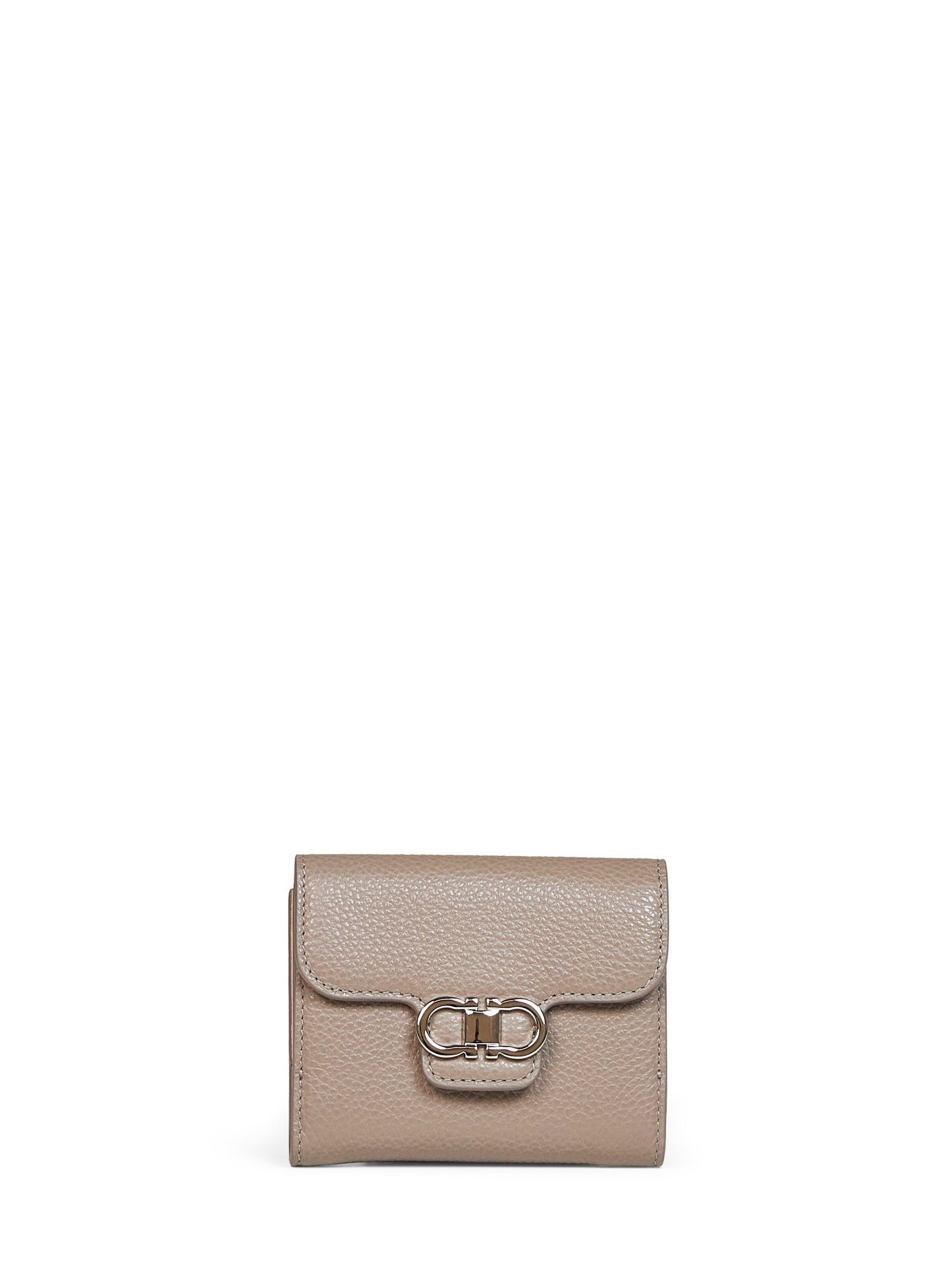 Ferragamo Women Warm Taupe Hammered Calfskin Leather Gancini Compact Wallet FERRAGAMO