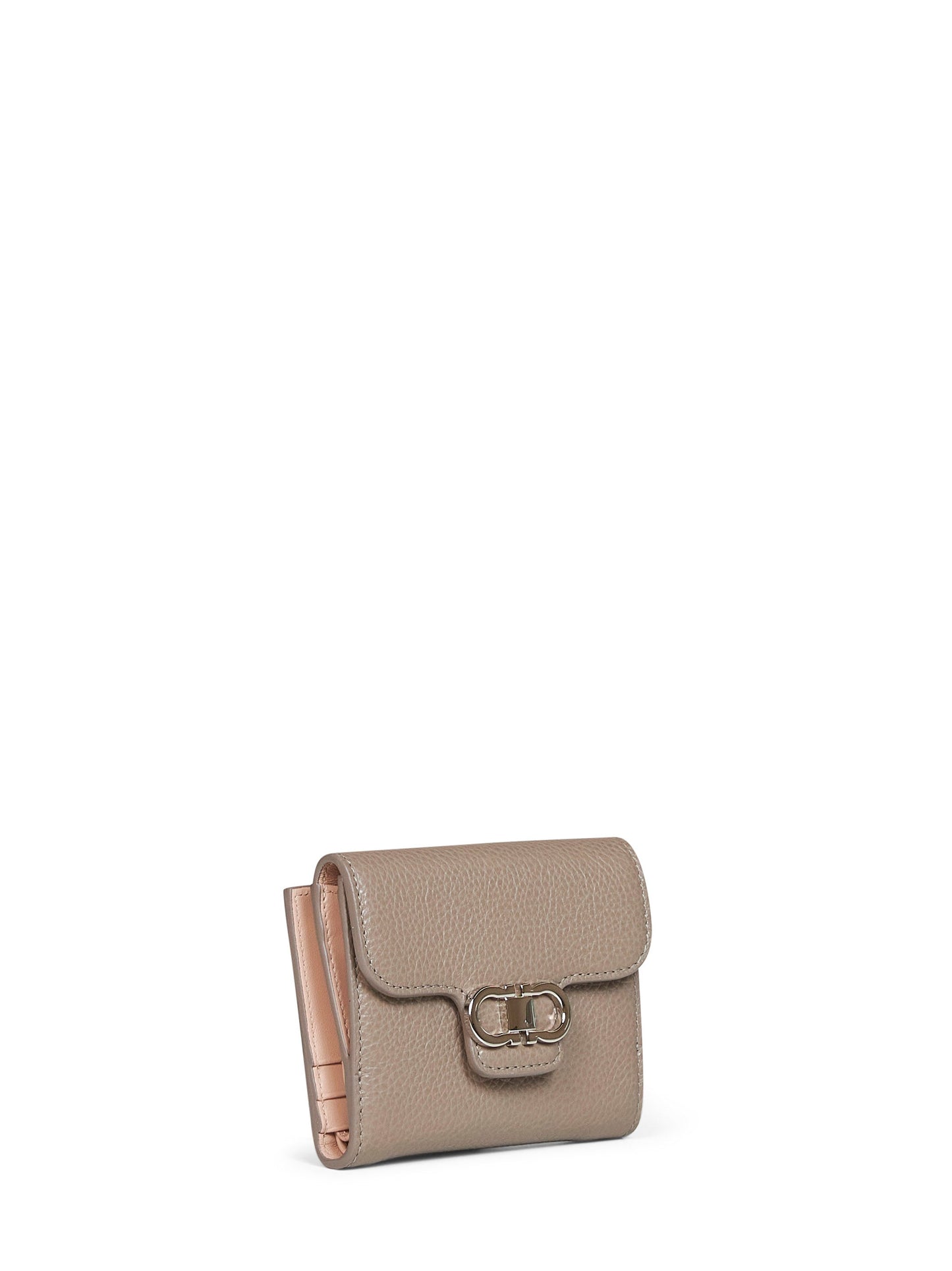 Ferragamo Women Warm Taupe Hammered Calfskin Leather Gancini Compact Wallet FERRAGAMO