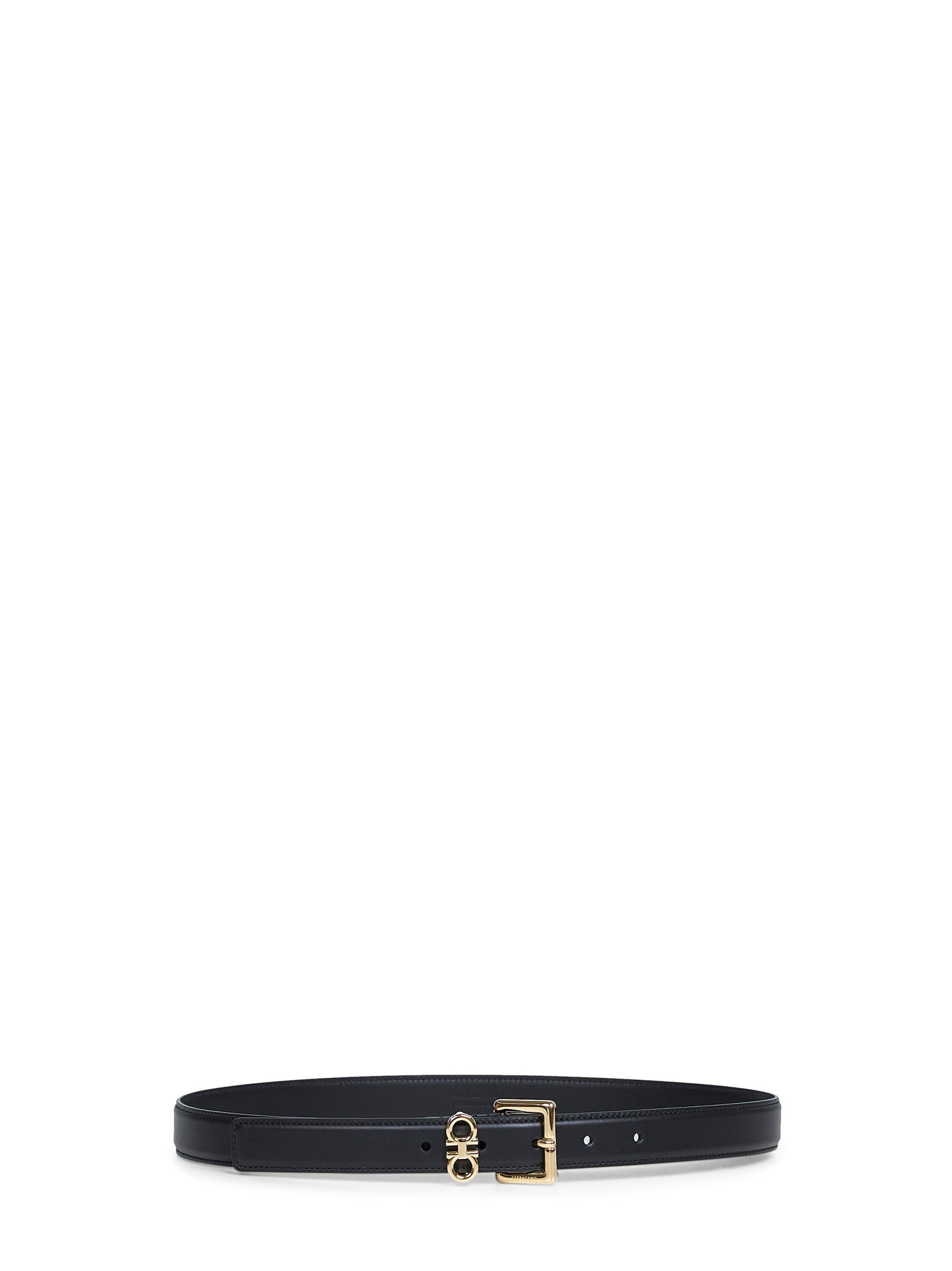Ferragamo Women Black Smooth Leather Double Gancini Belt FERRAGAMO
