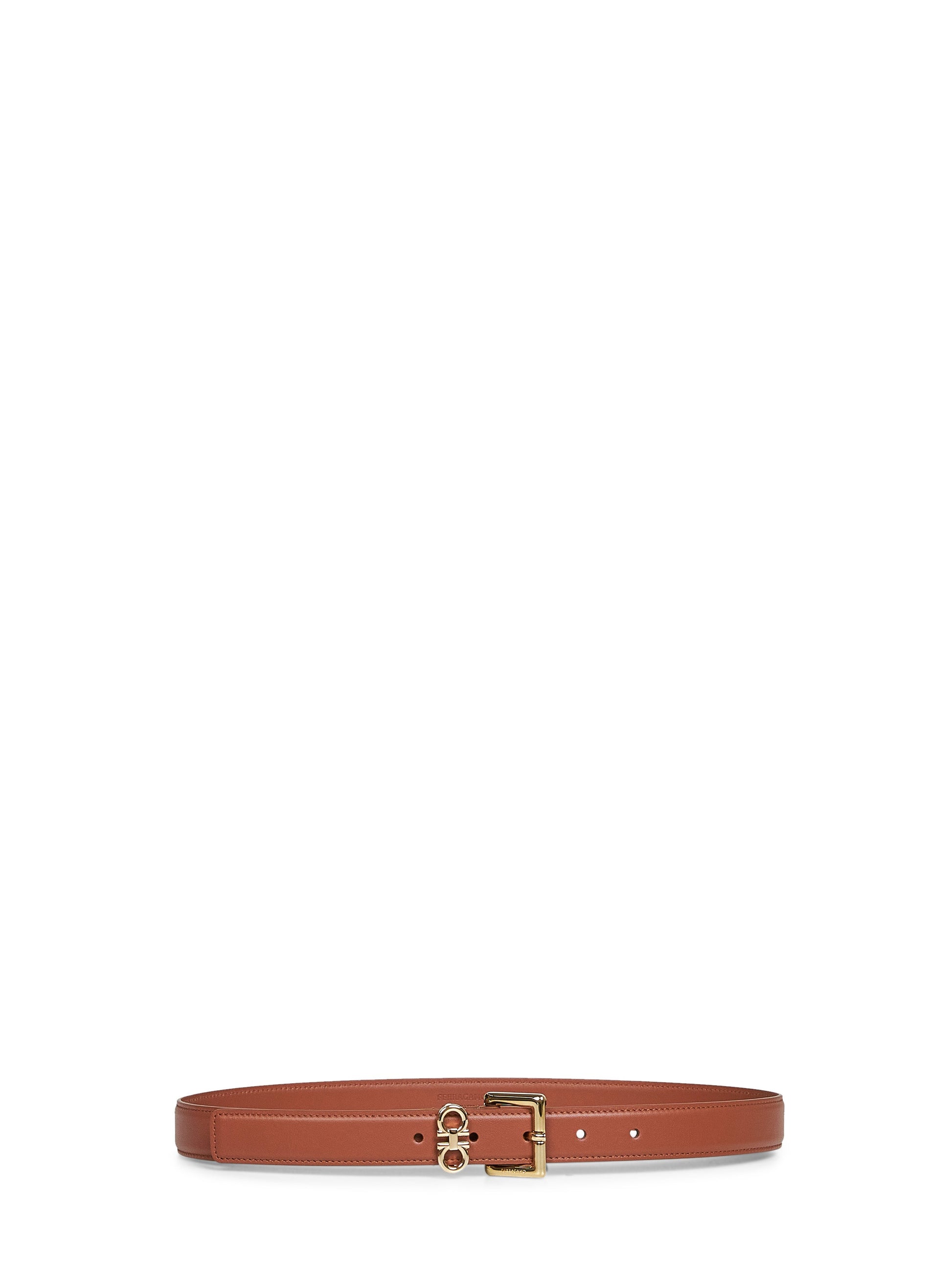 Ferragamo Women New Cognac Smooth Leather Double Gancini Belt <Br/> FERRAGAMO
