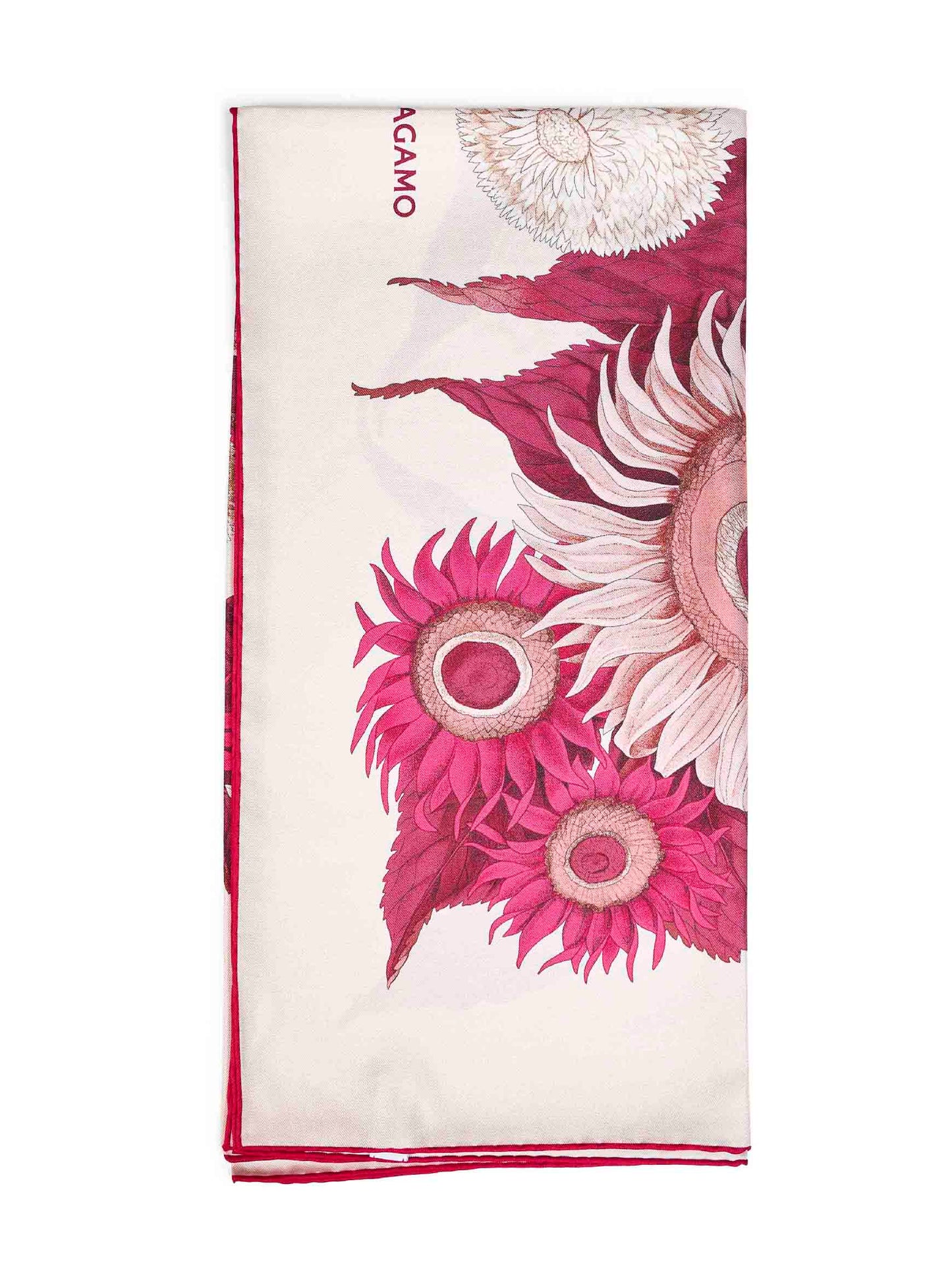 Ferragamo Women Ivory And Burgundy And Fuchsia Girasoli-Print Silk Scarf FERRAGAMO