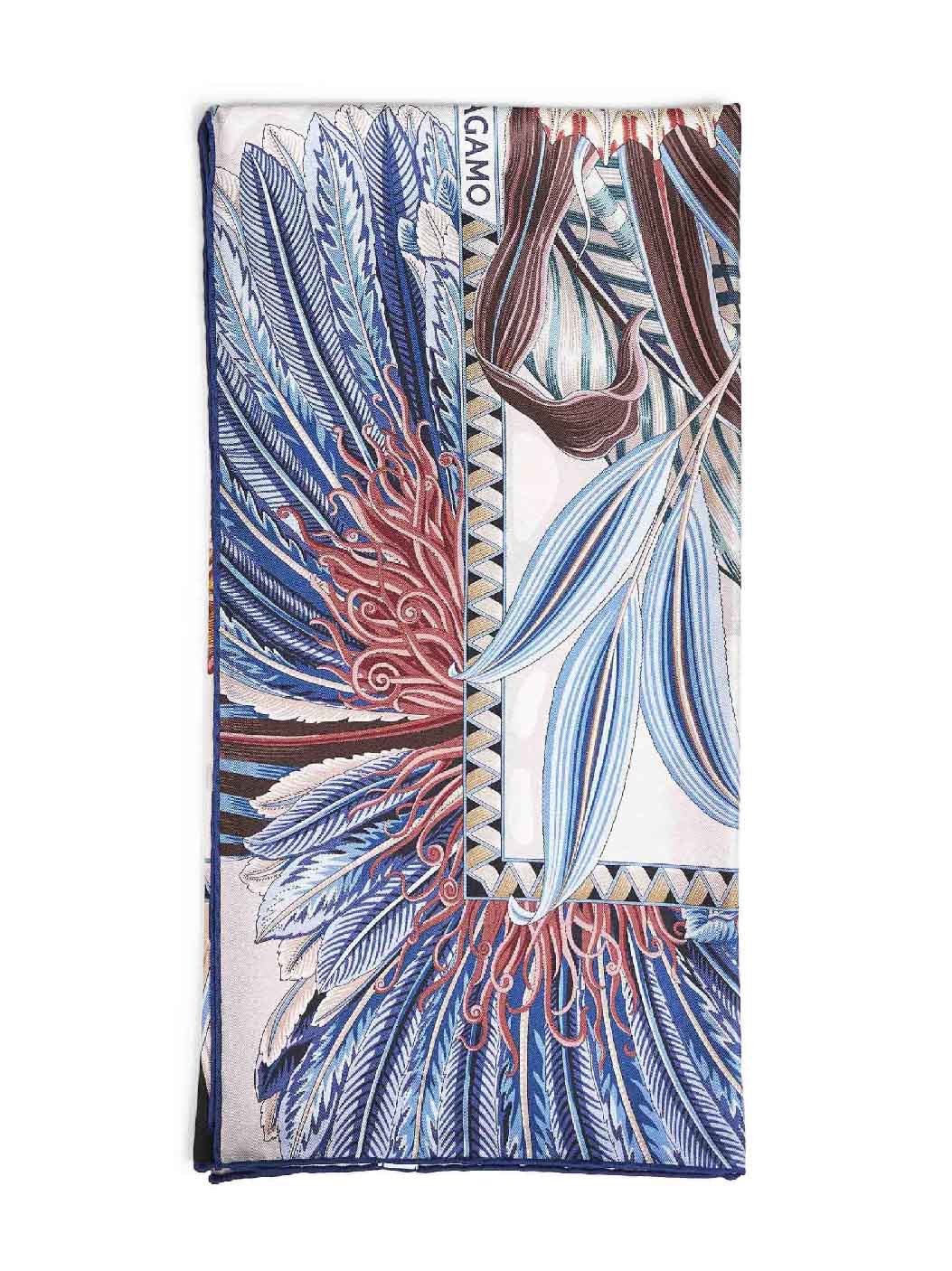 Ferragamo Women Ivory And Blue Fiori E Farfalle-Print Silk Scarf FERRAGAMO