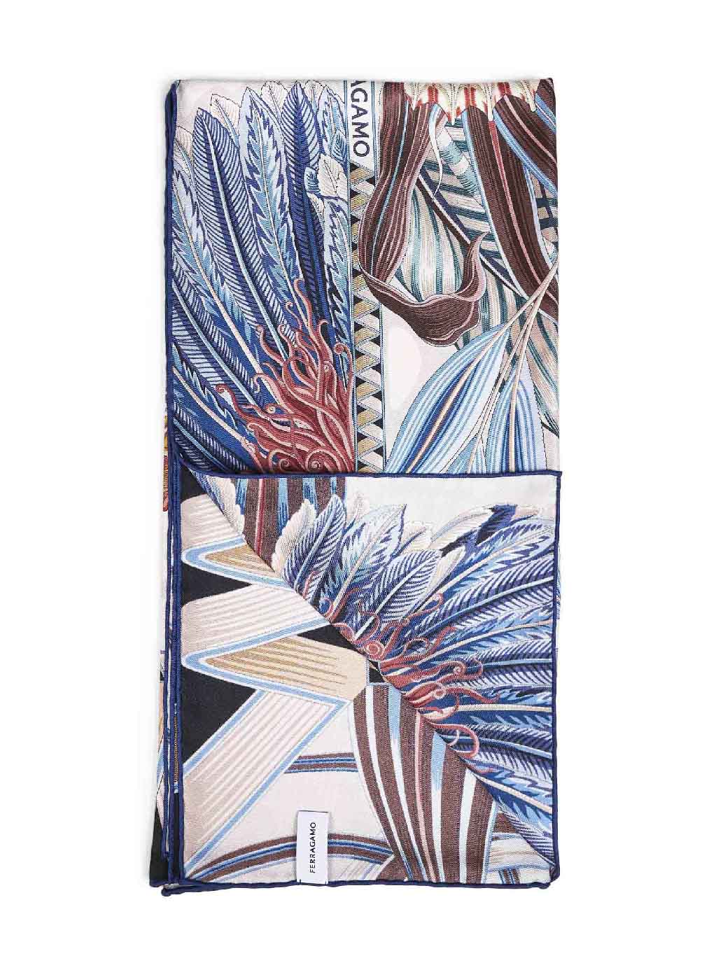 Ferragamo Women Ivory And Blue Fiori E Farfalle-Print Silk Scarf FERRAGAMO