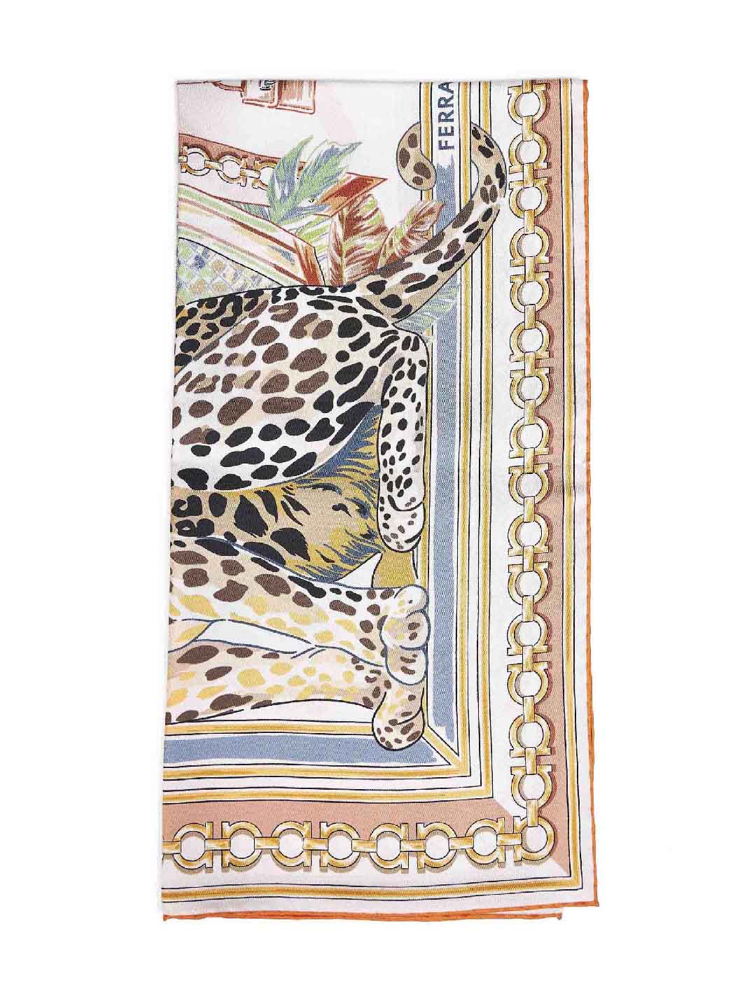 Ferragamo Women Ivory And Orange Felini-Print Silk Scarf FERRAGAMO