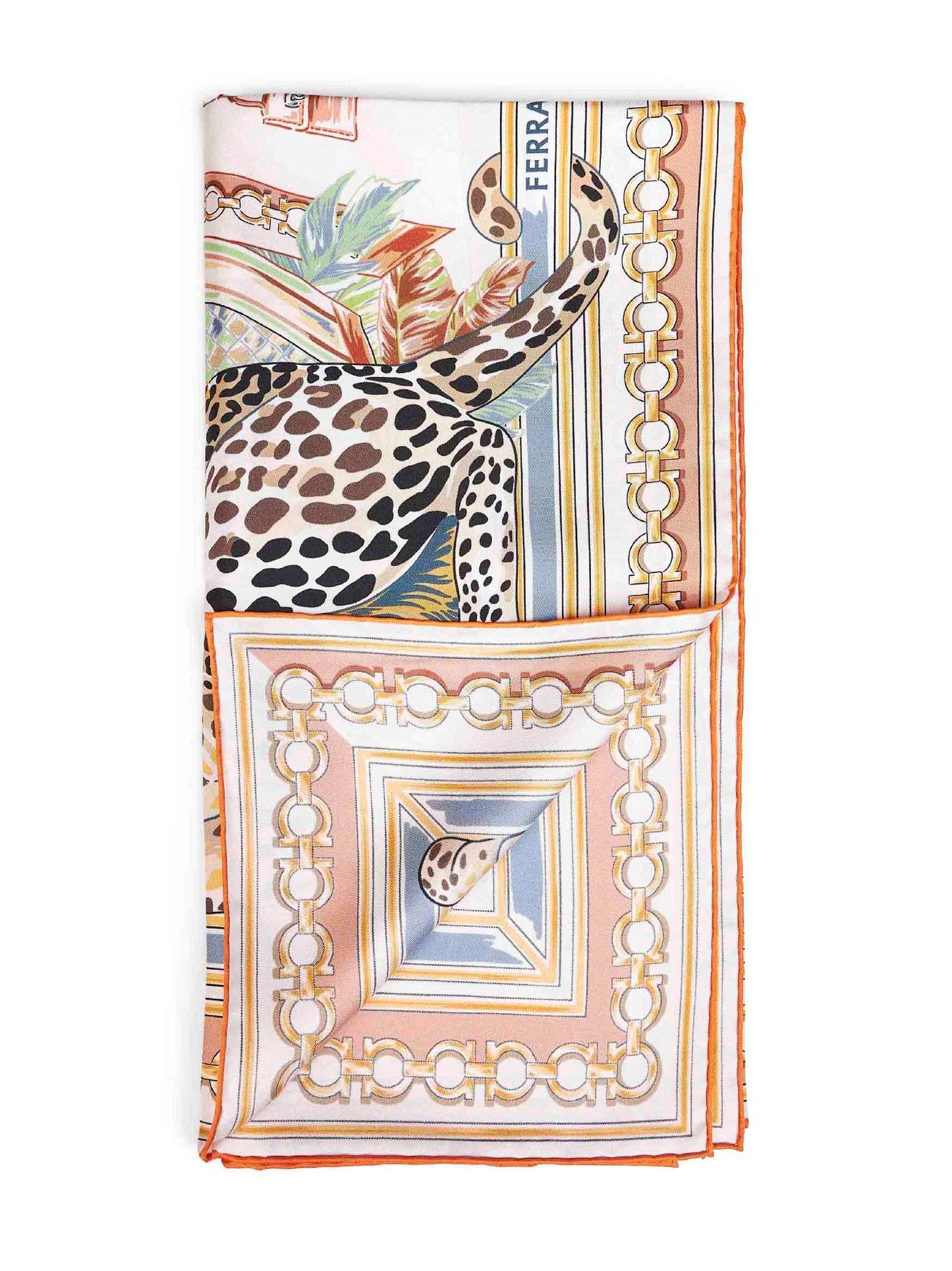 Ferragamo Women Ivory And Orange Felini-Print Silk Scarf FERRAGAMO