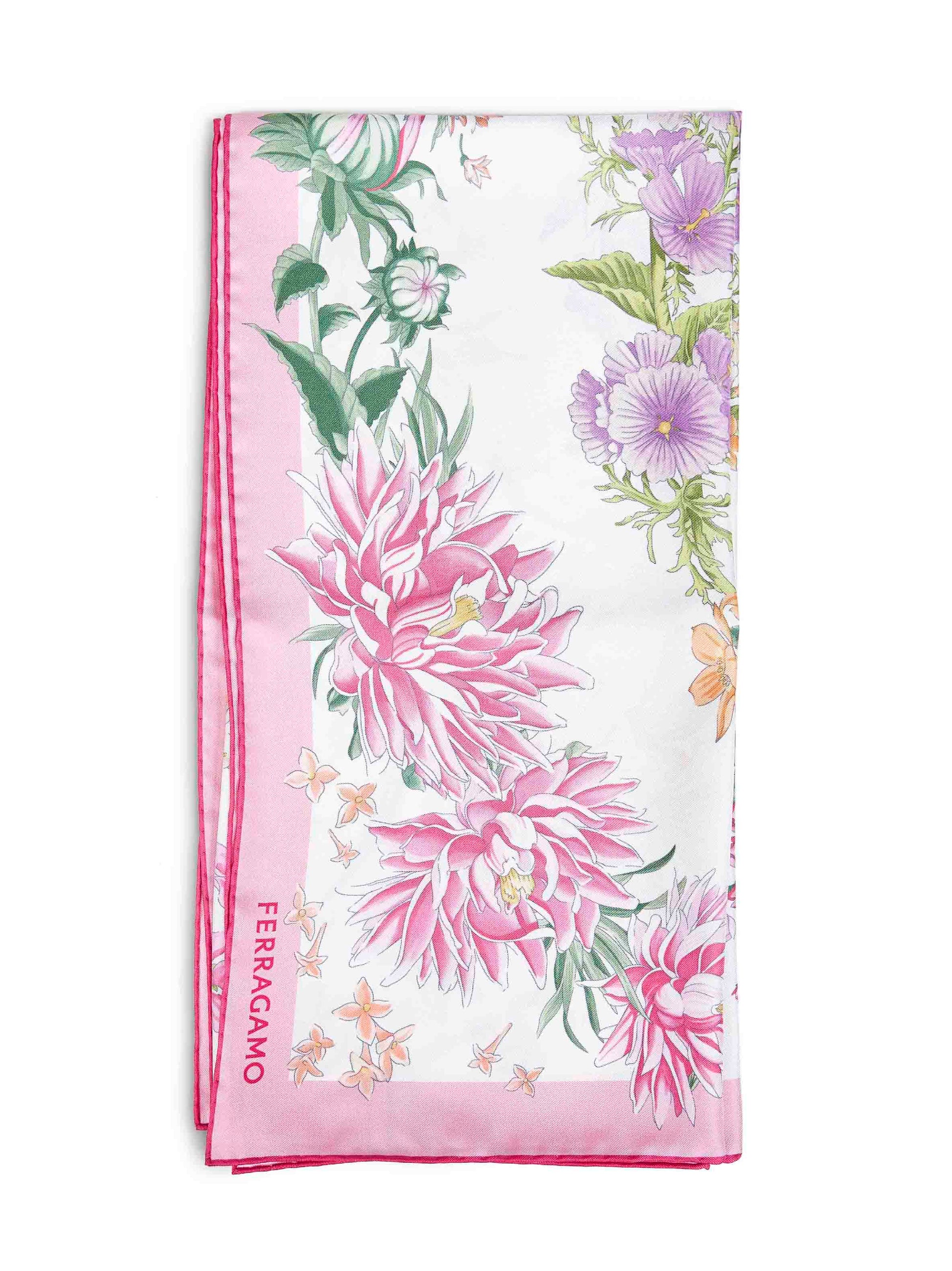 Ferragamo Women Pink Primavera-Print Silk Scarf FERRAGAMO