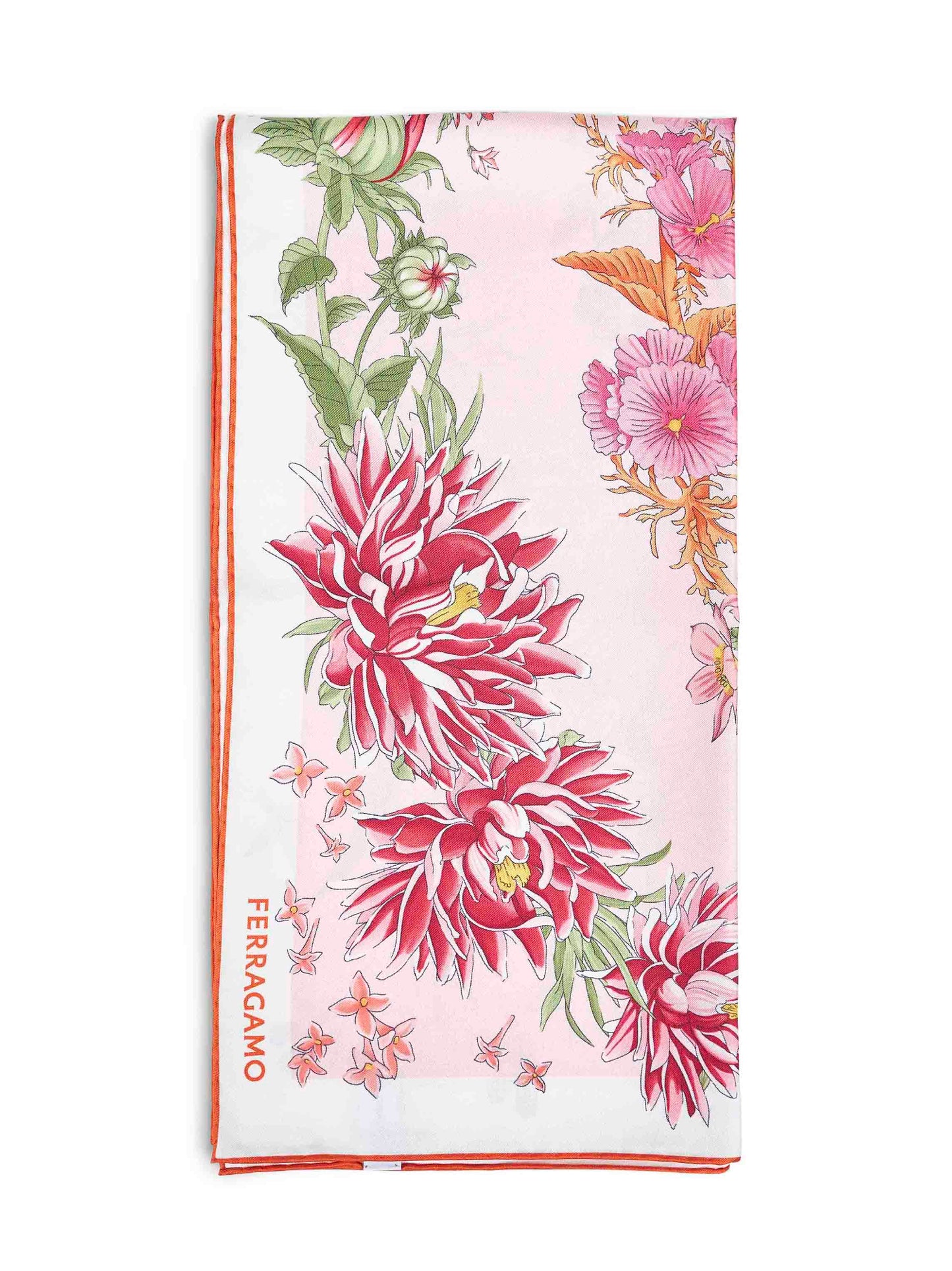 Ferragamo Women Orange Primavera-Print Silk Scarf FERRAGAMO