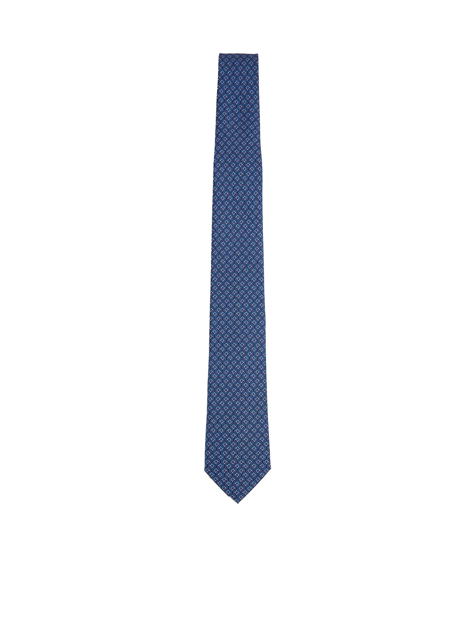 Ferragamo Men Blue Silk Tetris Print Tie FERRAGAMO