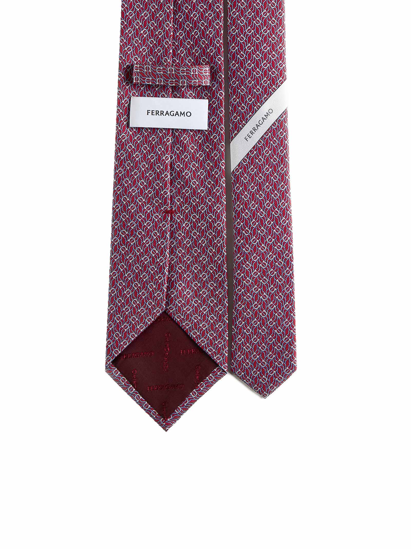 Ferragamo Men Red Silk Tetris Print Tie FERRAGAMO