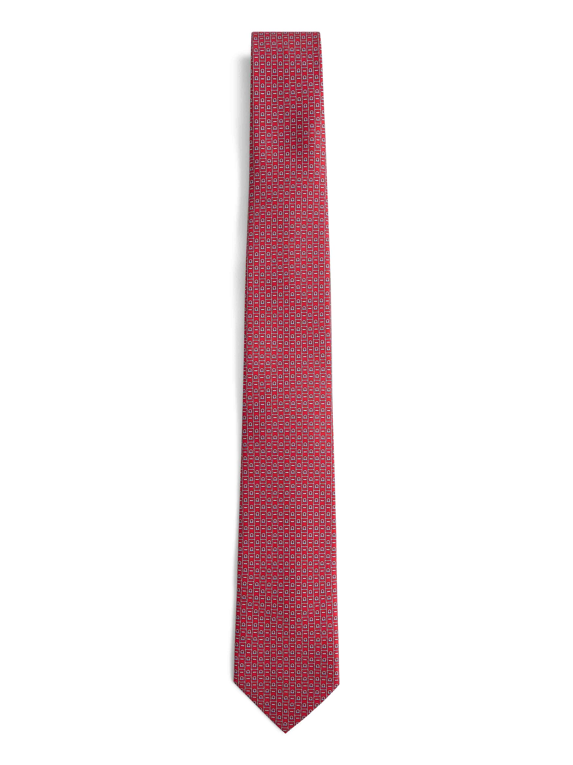 Ferragamo Men Red Ferragamo Monogram Print Silk Tie FERRAGAMO