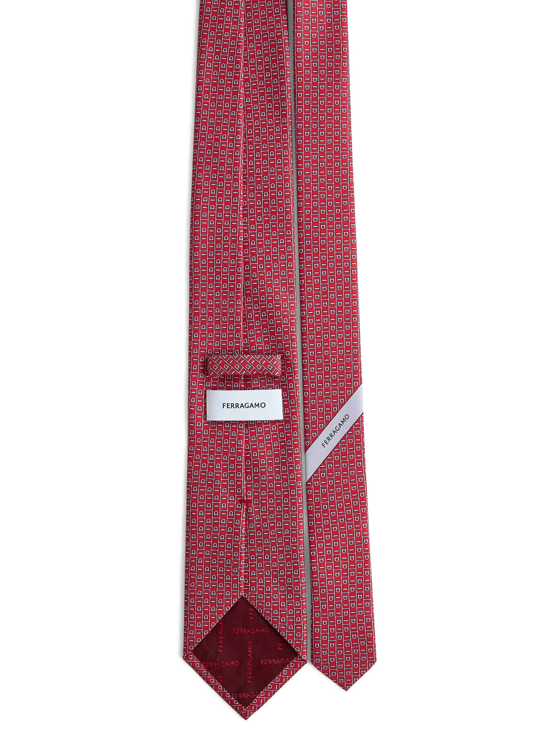 Ferragamo Men Red Ferragamo Monogram Print Silk Tie FERRAGAMO