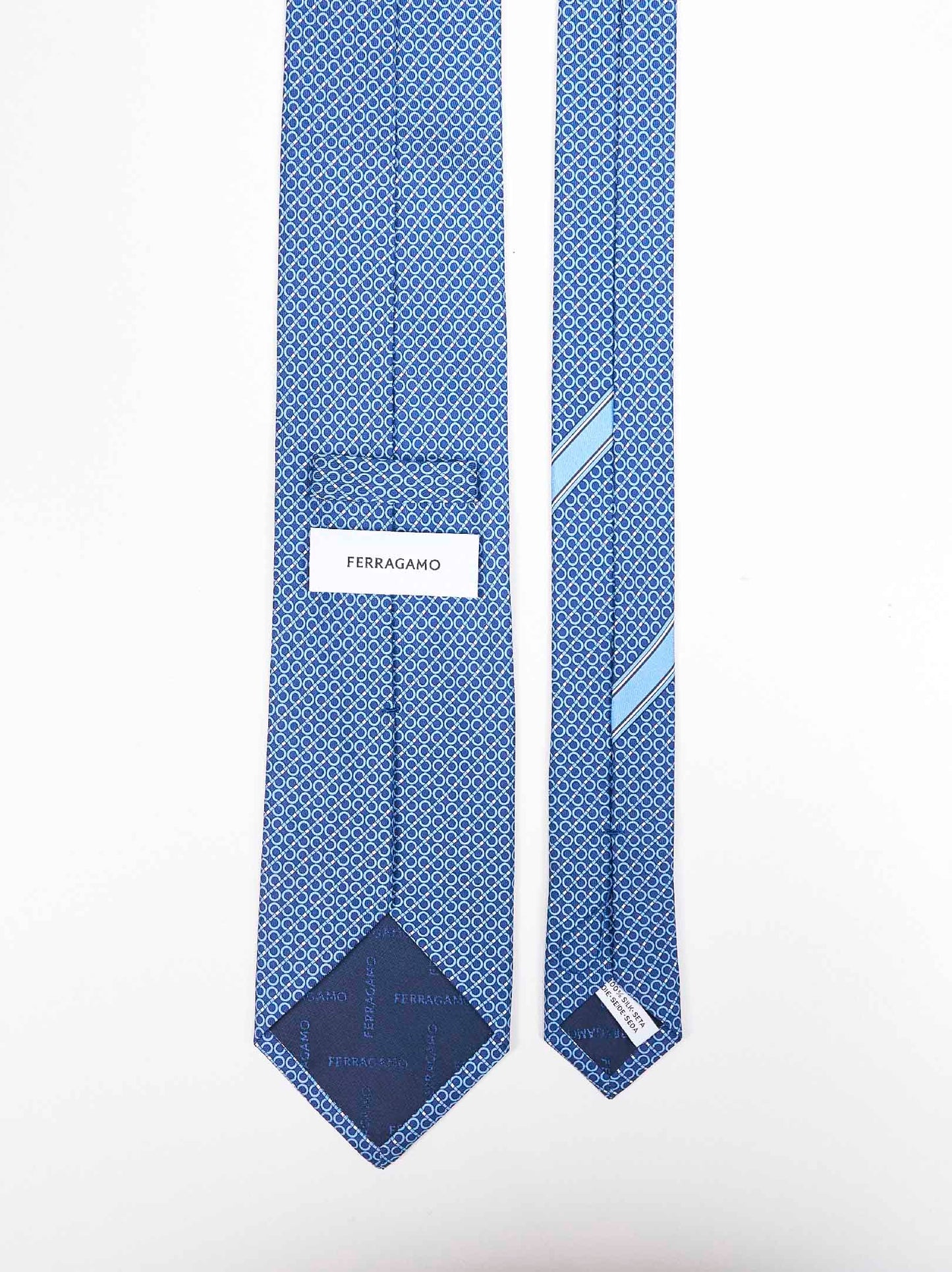 Ferragamo Men Royal Blue Gancini Print Silk Tie FERRAGAMO