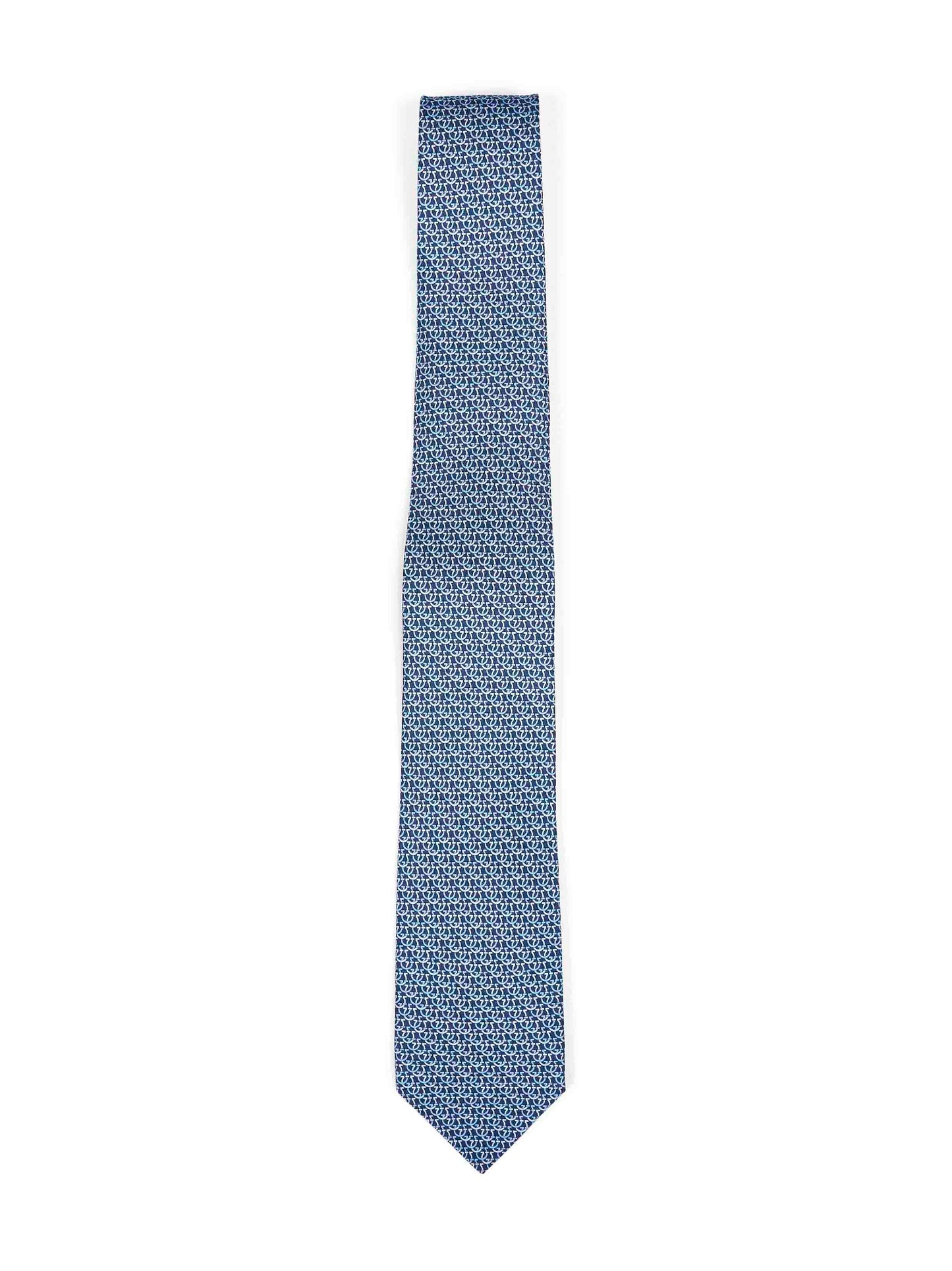 Ferragamo Men Navy Blue Gancini Silk Twill Cerchio Tie FERRAGAMO