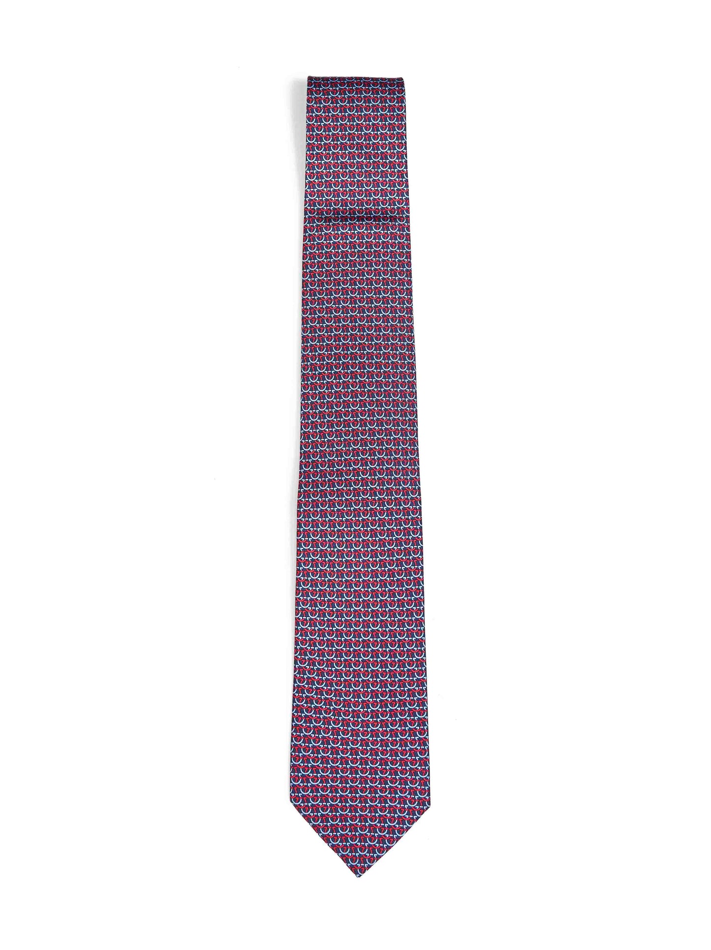 Ferragamo Men Dark Blue Gancini Silk Twill Cerchio Tie FERRAGAMO