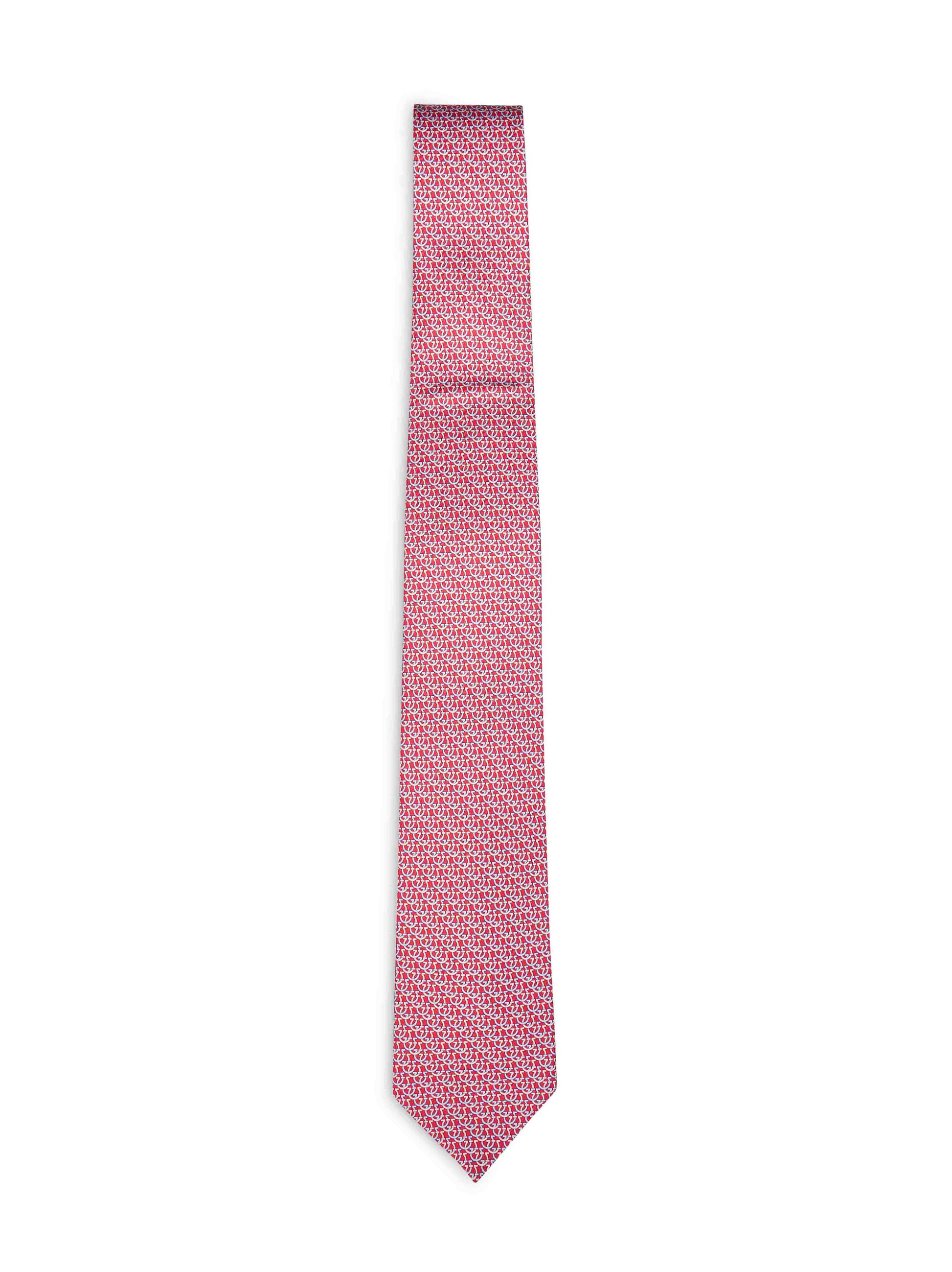 Ferragamo Men Red Gancini Silk Twill Cerchio Tie FERRAGAMO