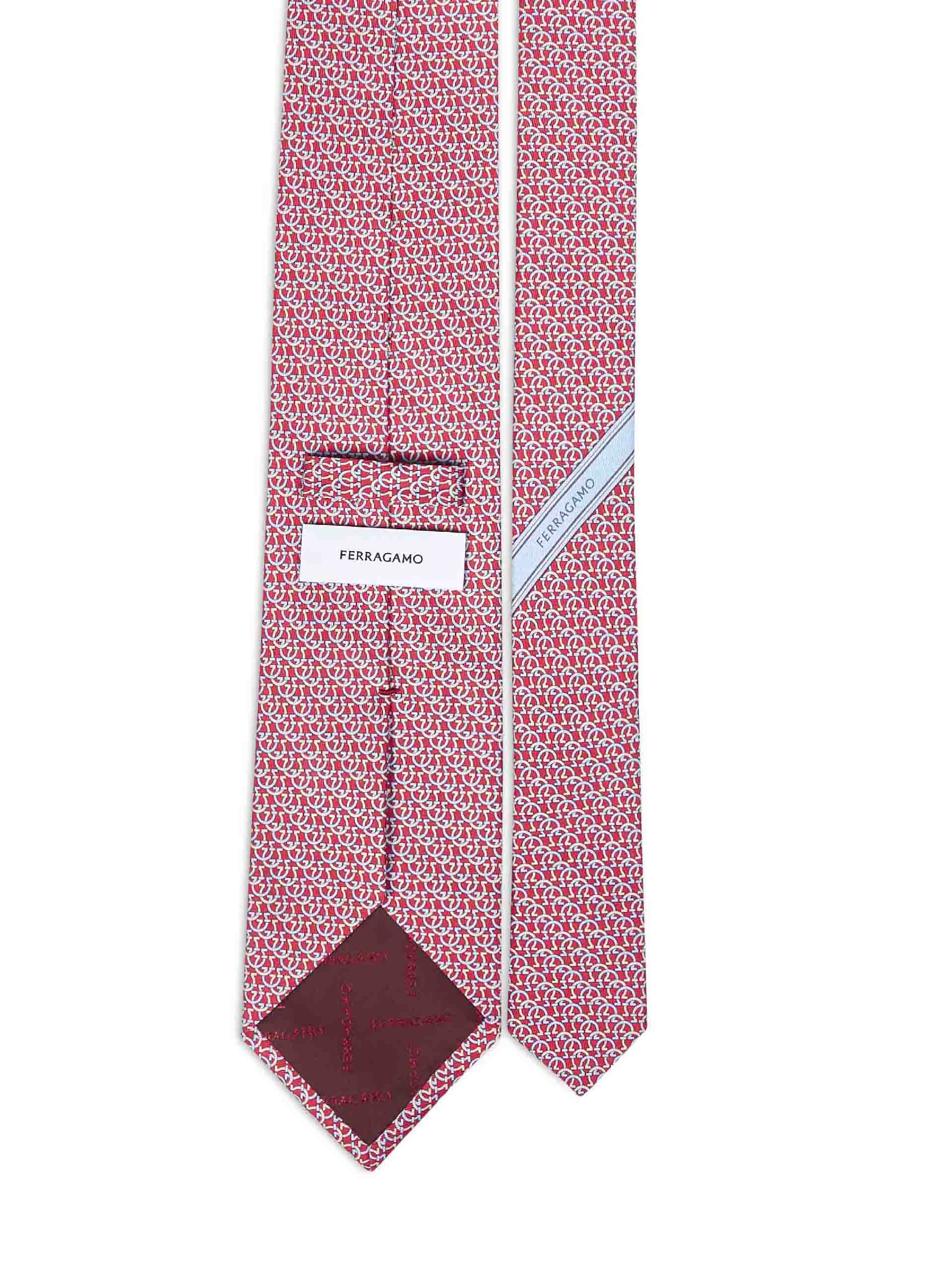 Ferragamo Men Red Gancini Silk Twill Cerchio Tie FERRAGAMO