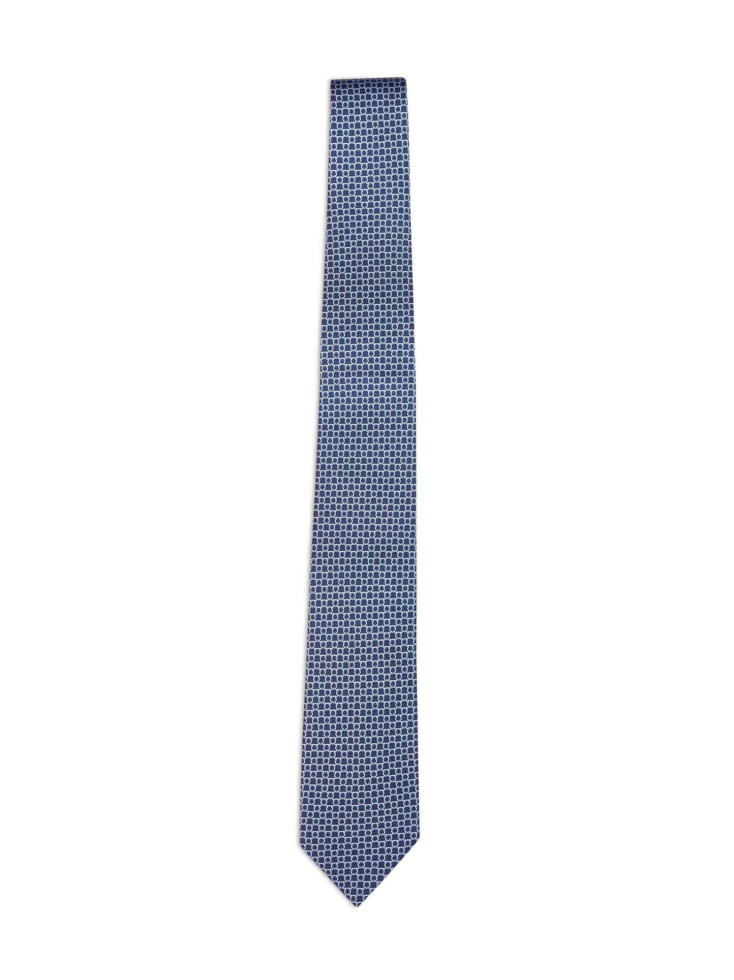 Ferragamo Men Dark Blue Gancini Silk Twill Carato Tie FERRAGAMO