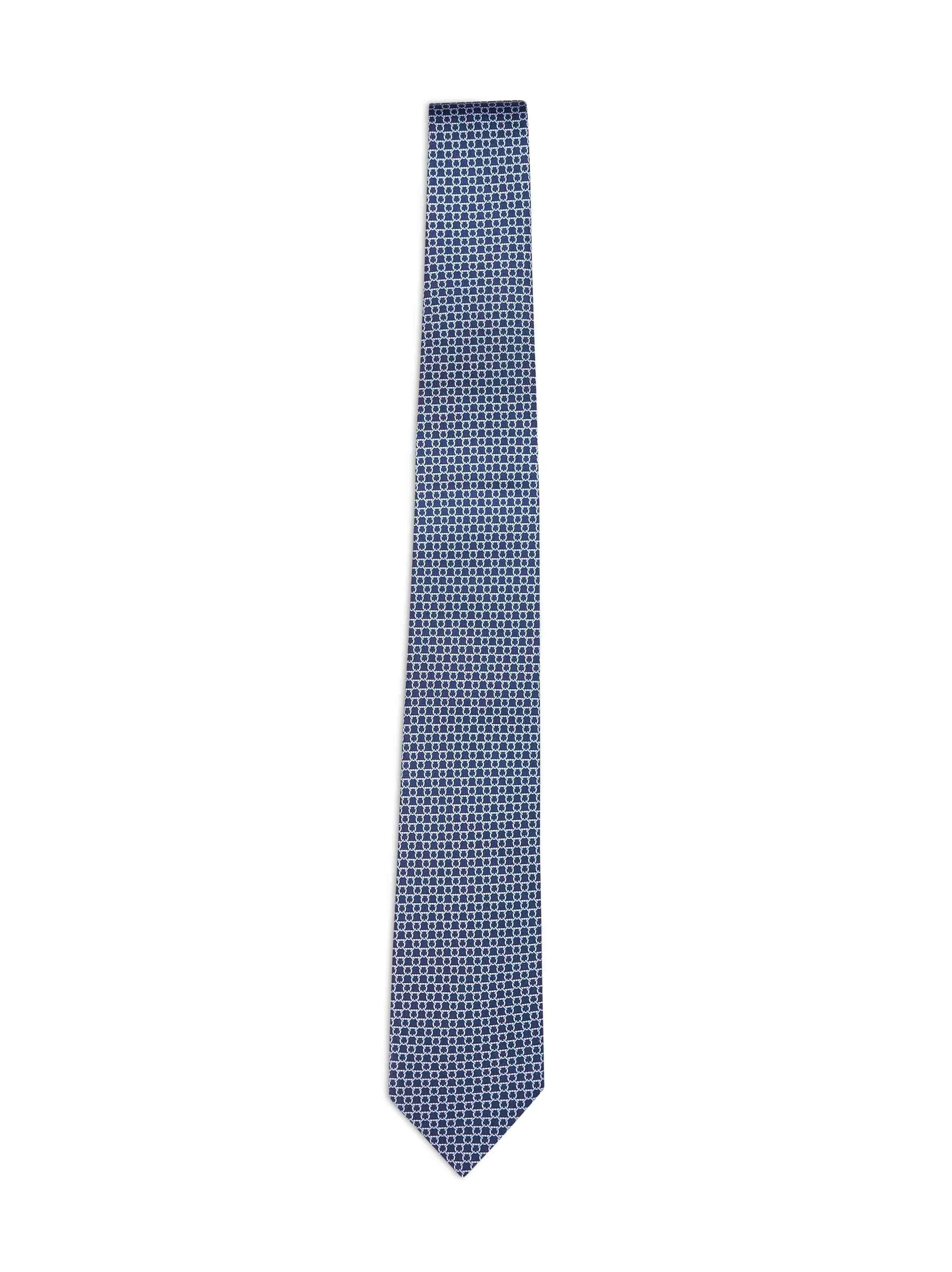 Ferragamo Men Dark Blue Gancini Silk Twill Carato Tie FERRAGAMO