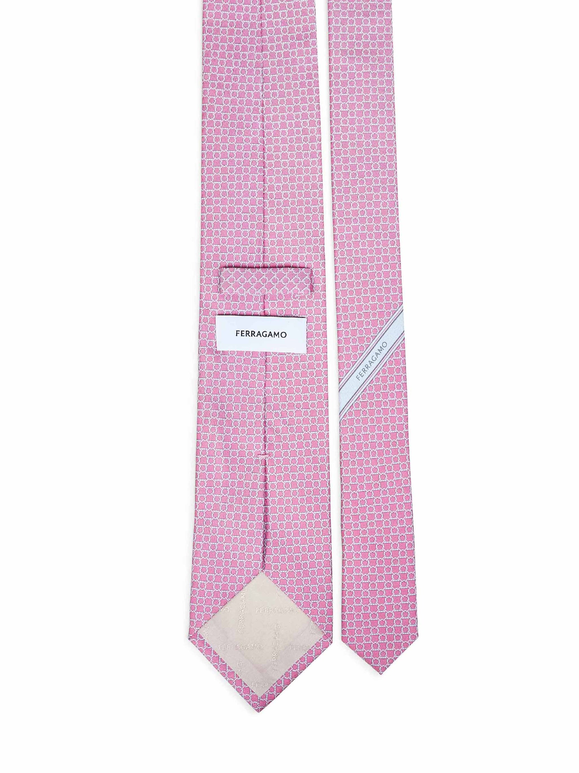 Ferragamo Men Pink Gancini Silk Twill Carato Tie FERRAGAMO