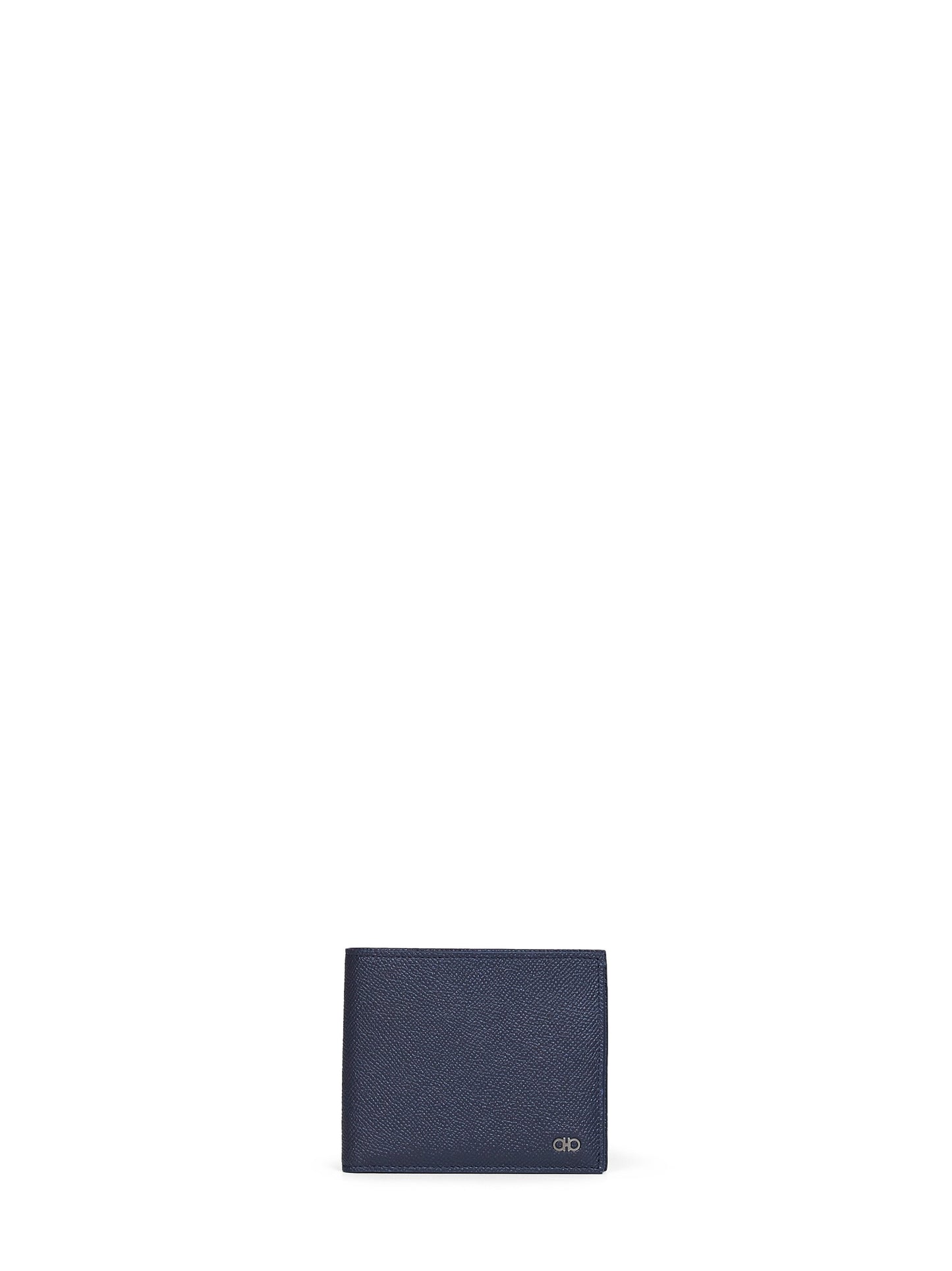 Ferragamo Men Dark Navy Blue Hammered Calfskin Gancini Wallet<Br/> FERRAGAMO
