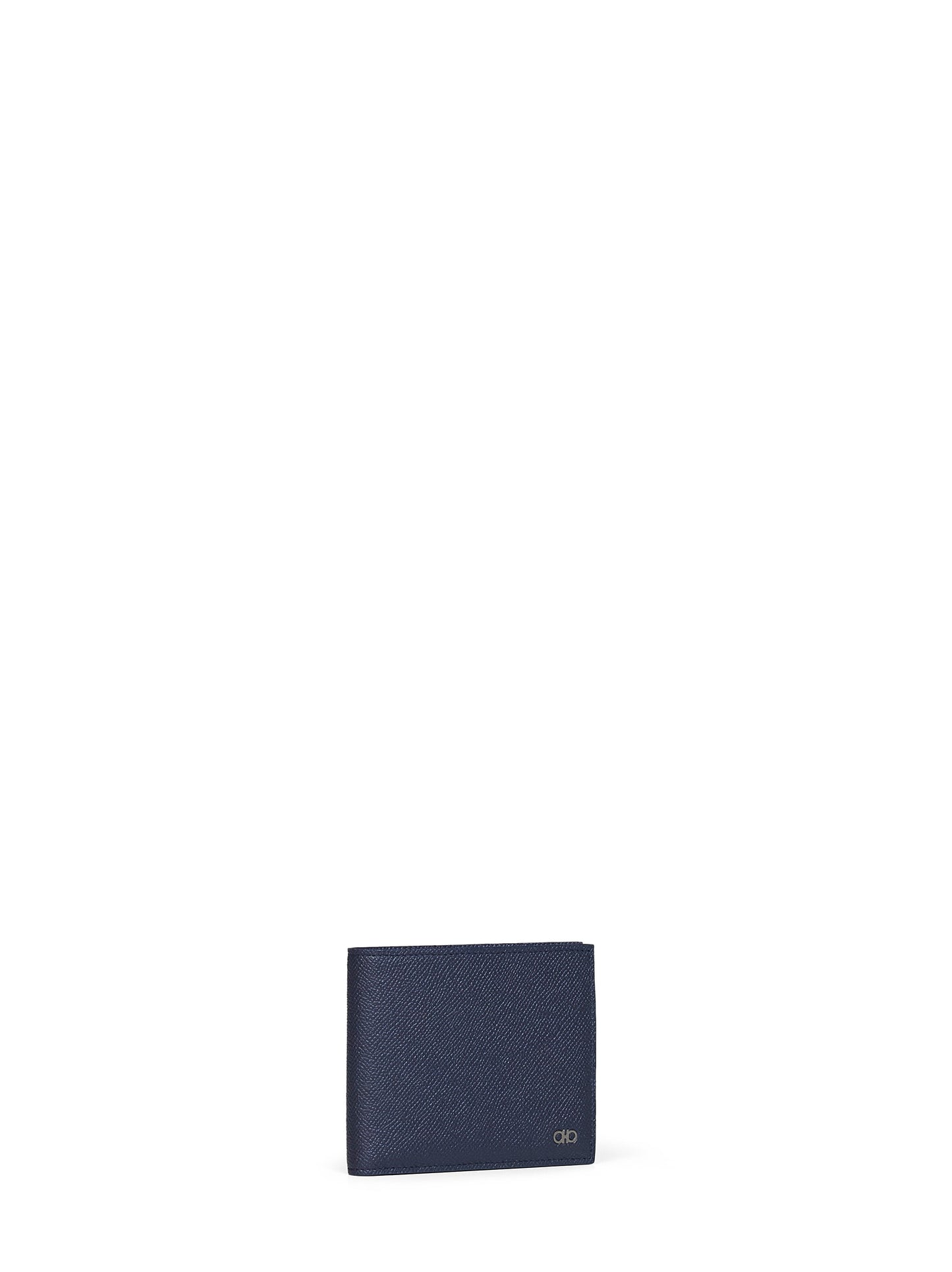 Ferragamo Men Dark Navy Blue Hammered Calfskin Gancini Wallet<Br/> FERRAGAMO