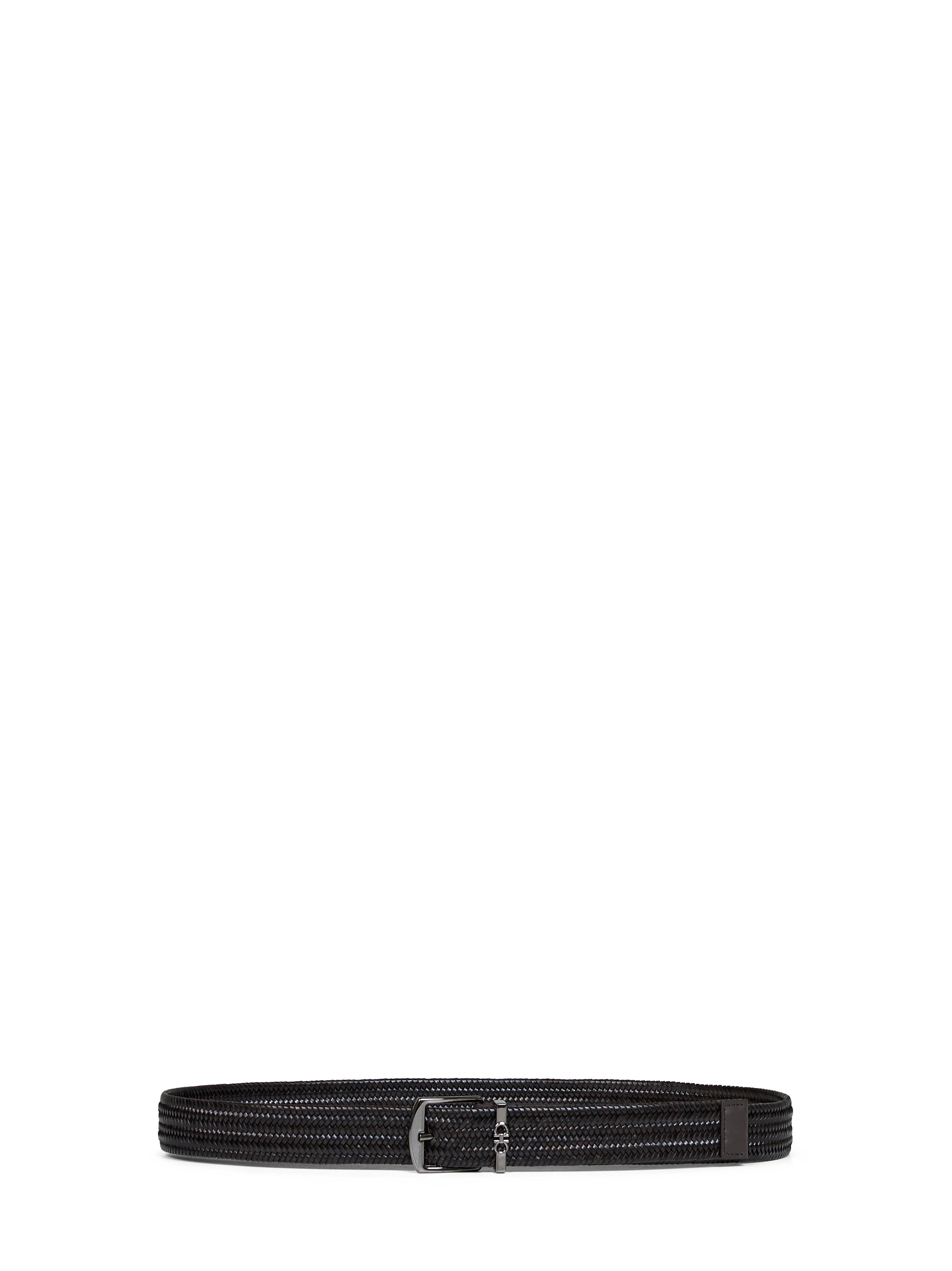Ferragamo Men Dark Brown Woven Leather Belt FERRAGAMO