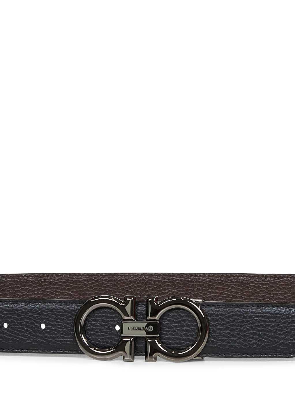 Ferragamo Men Black Leather Reversible Gancini Belt FERRAGAMO