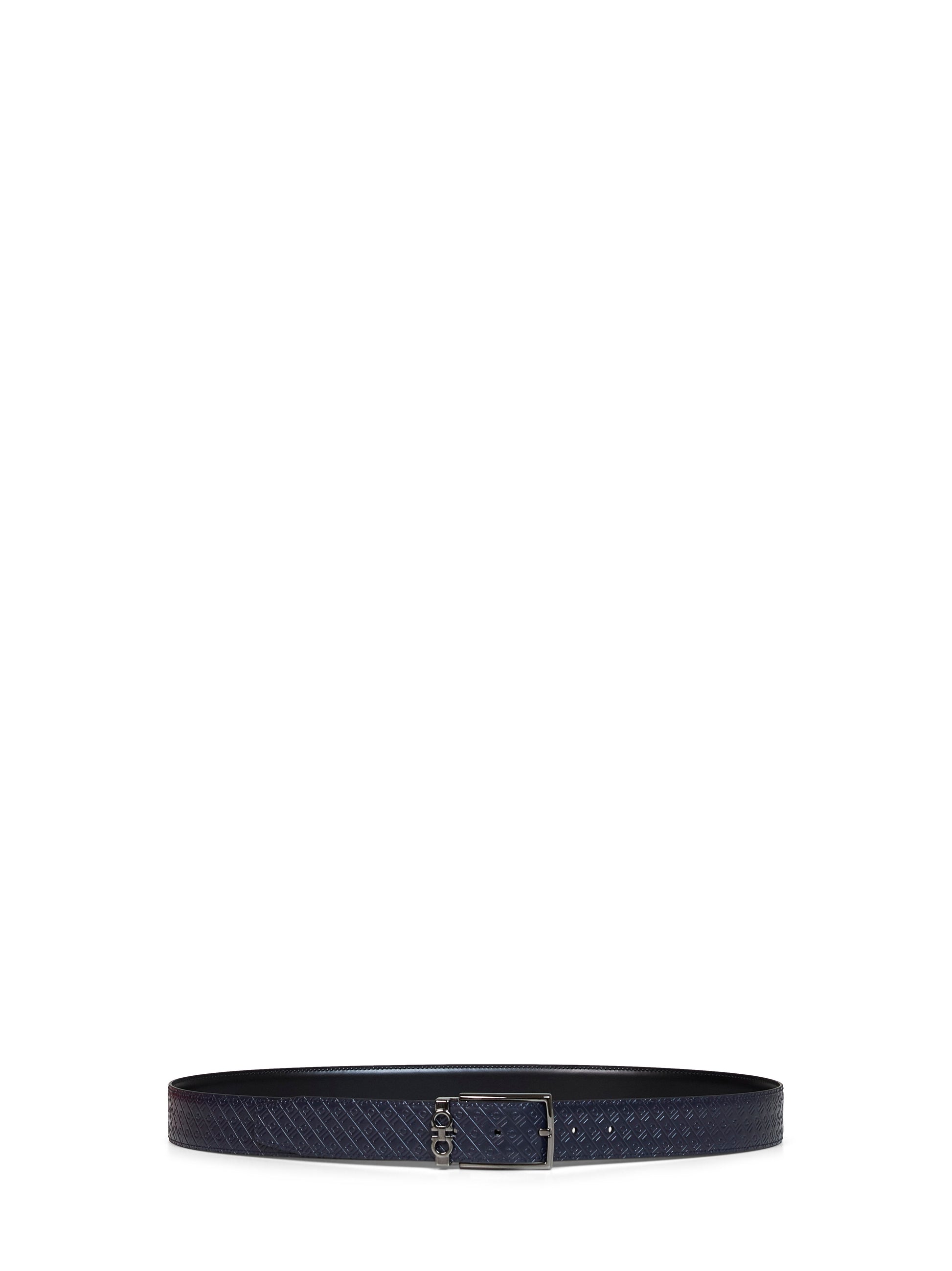 Ferragamo Men Midnight Blue And Black Reversible Gancini Belt FERRAGAMO