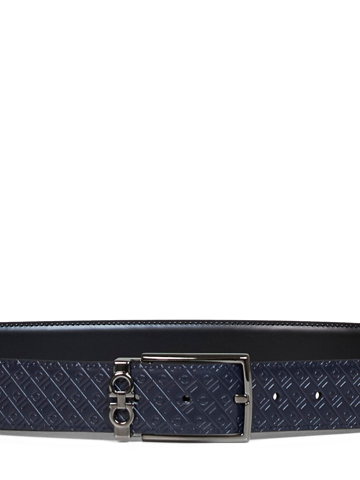 Ferragamo Men Midnight Blue And Black Reversible Gancini Belt FERRAGAMO