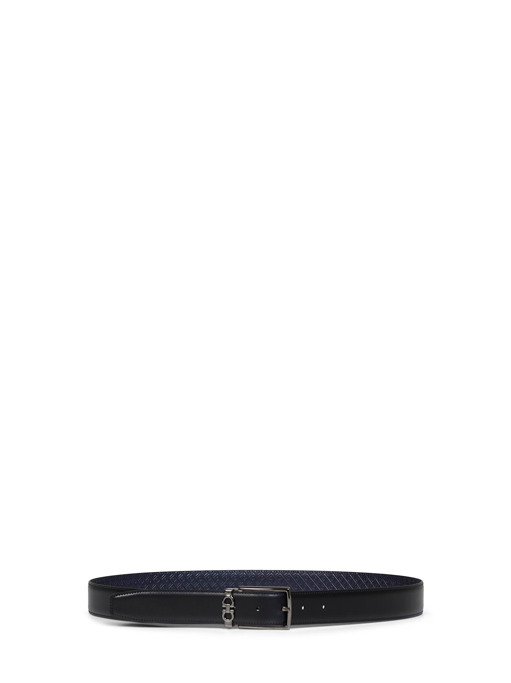 Ferragamo Men Midnight Blue And Black Reversible Gancini Belt FERRAGAMO