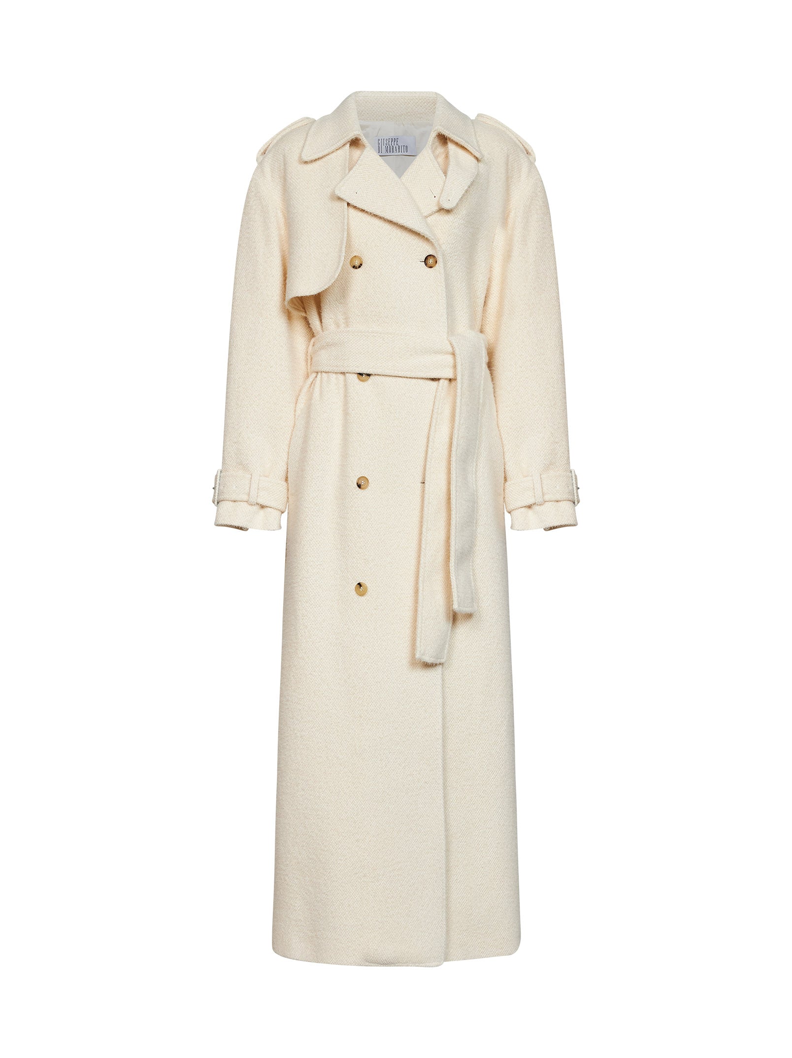 Giuseppe Di Morabito Women Milk Bouclé Long Double-Breasted Belted Trench Coat GIUSEPPE DI MORABITO