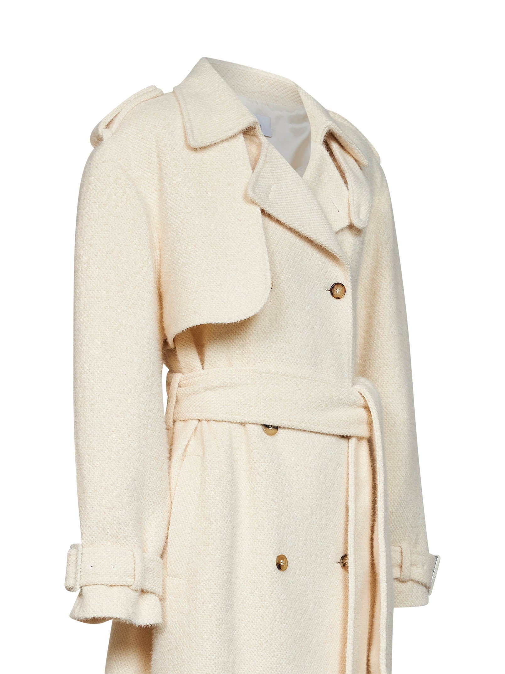 Giuseppe Di Morabito Women Milk Bouclé Long Double-Breasted Belted Trench Coat GIUSEPPE DI MORABITO