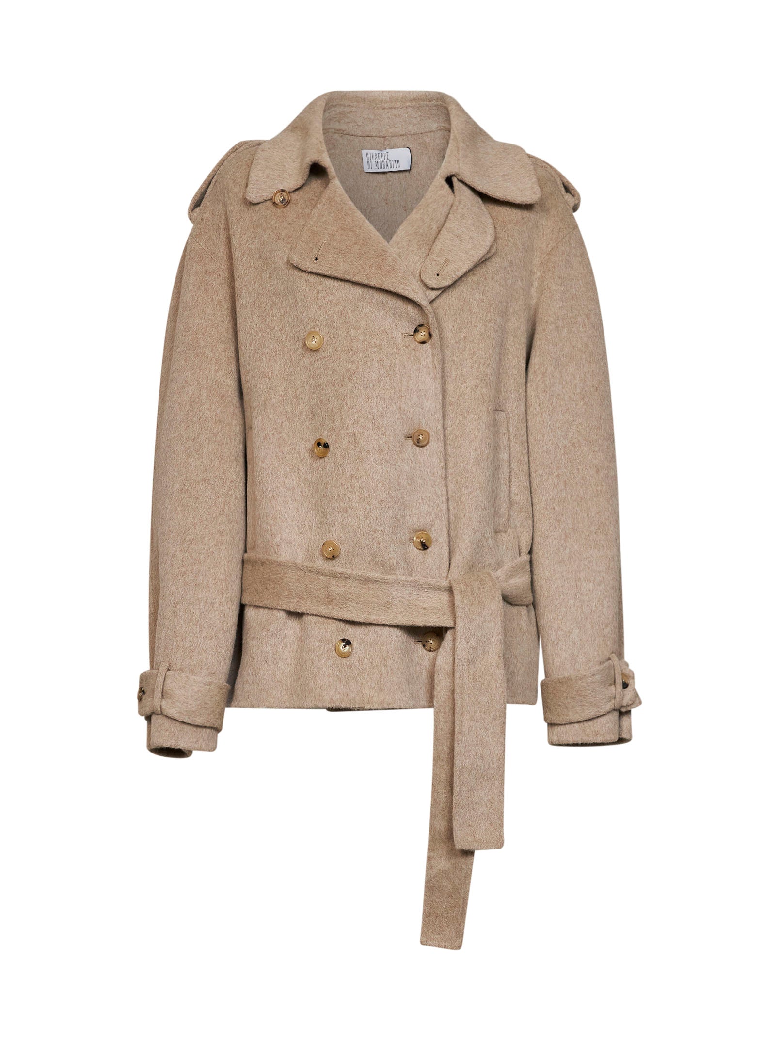 Giuseppe Di Morabito Women Beige Double Wool And Alpaca Short Double-Breasted Trench Coat GIUSEPPE DI MORABITO
