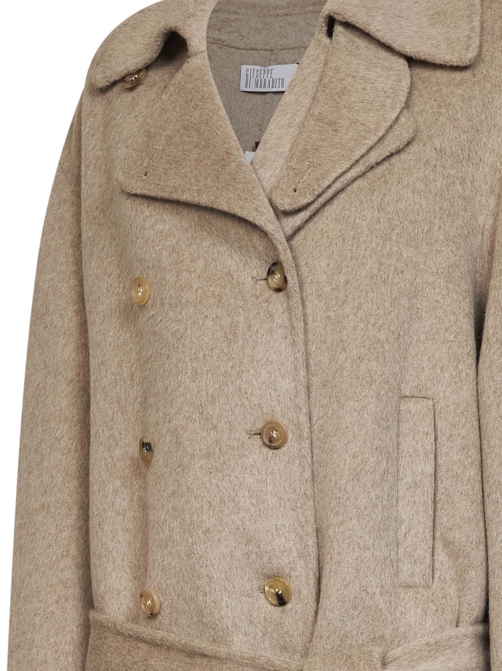 Giuseppe Di Morabito Women Beige Double Wool And Alpaca Short Double-Breasted Trench Coat GIUSEPPE DI MORABITO