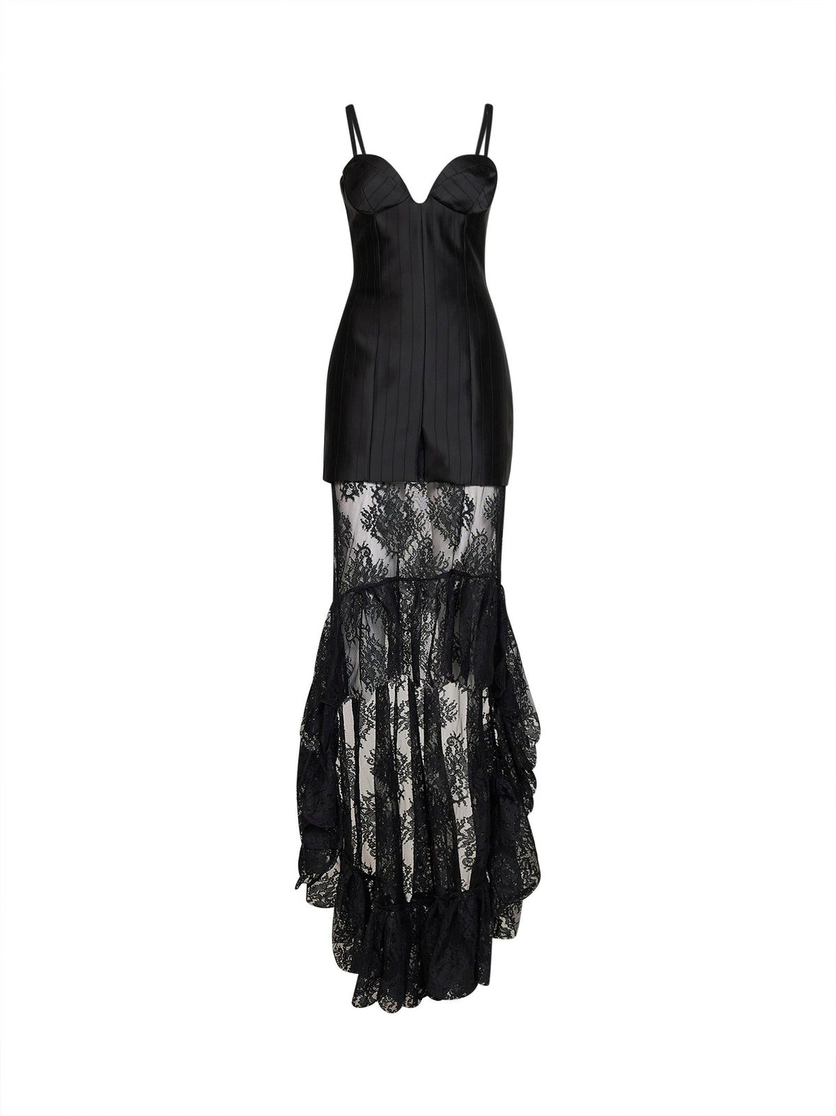 Giuseppe Di Morabito Women Black Striped Satin Jacquard Bustier Dress With Lace Skirt GIUSEPPE DI MORABITO