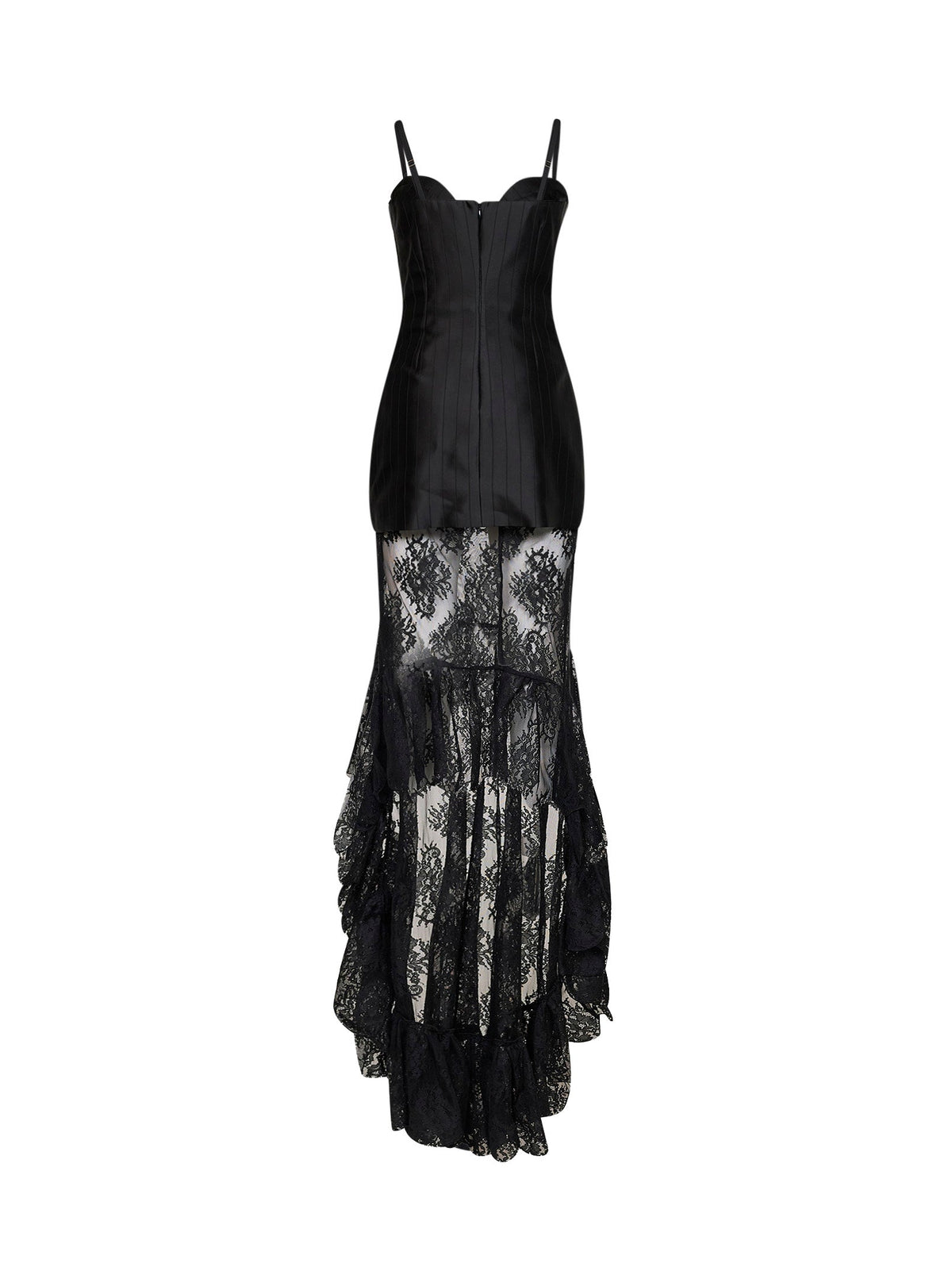 Giuseppe Di Morabito Women Black Striped Satin Jacquard Bustier Dress With Lace Skirt GIUSEPPE DI MORABITO