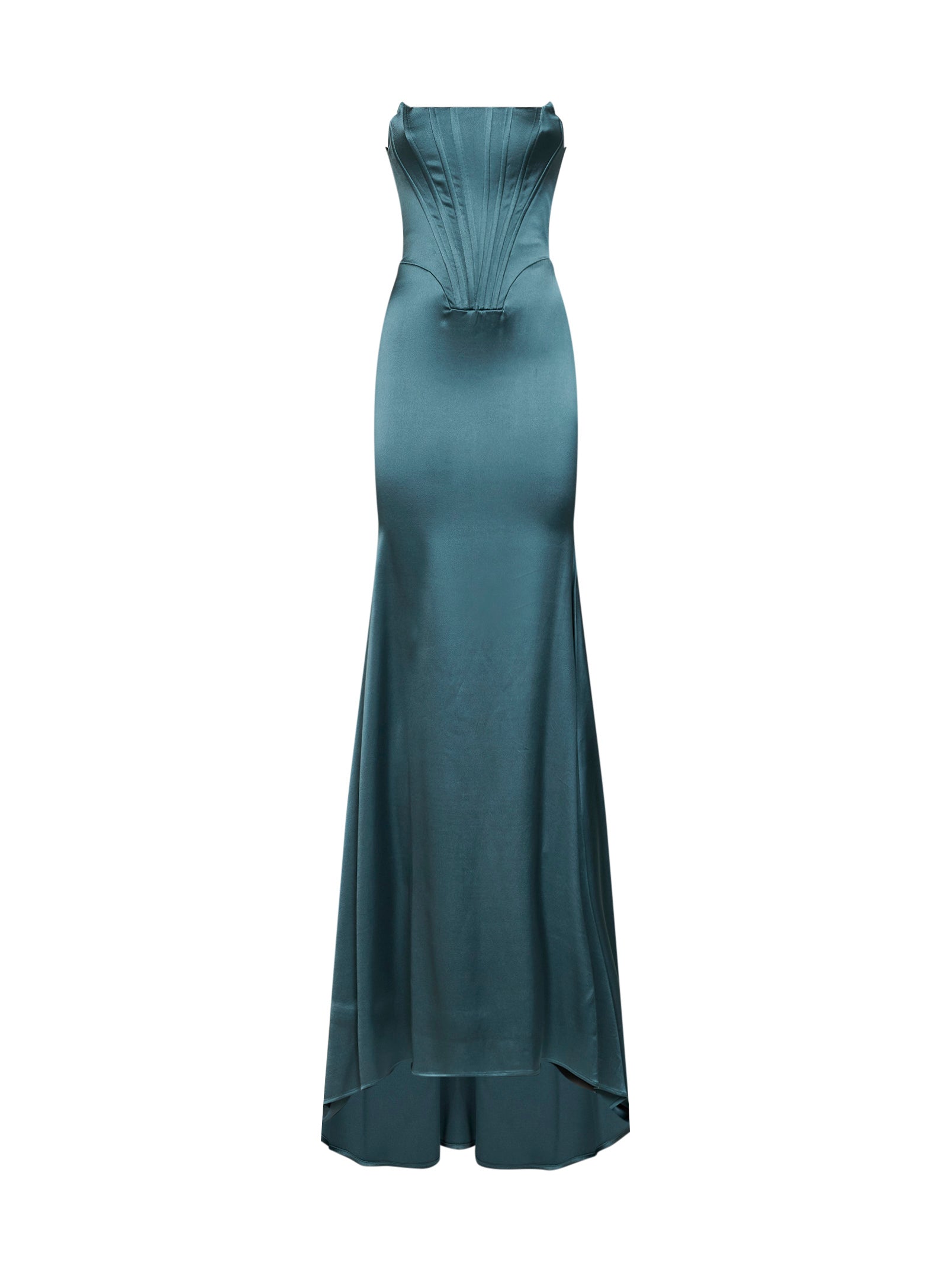 Giuseppe Di Morabito Women Teal Blue Stretch Satin Long Bustier Dress GIUSEPPE DI MORABITO