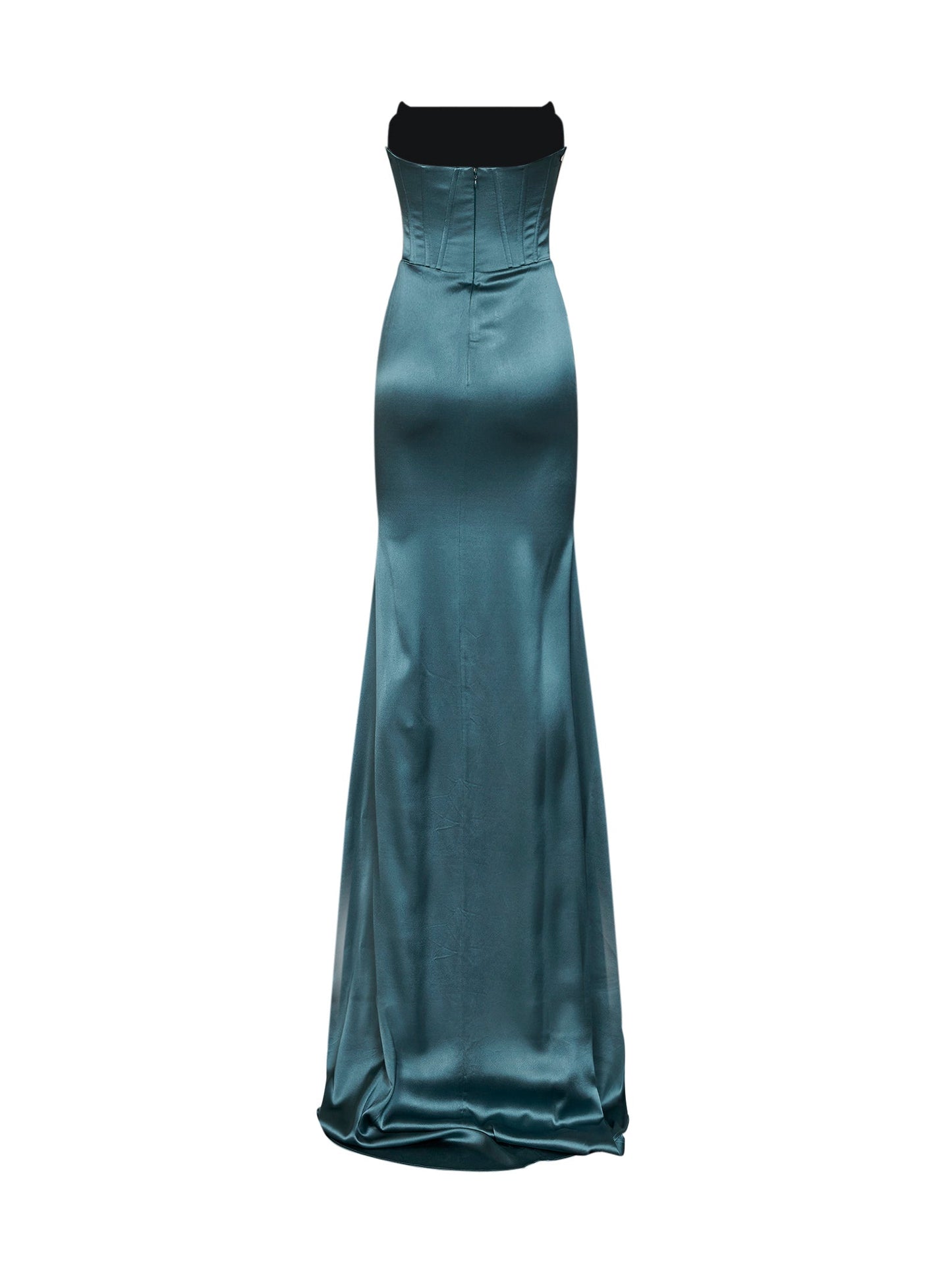 Giuseppe Di Morabito Women Teal Blue Stretch Satin Long Bustier Dress GIUSEPPE DI MORABITO