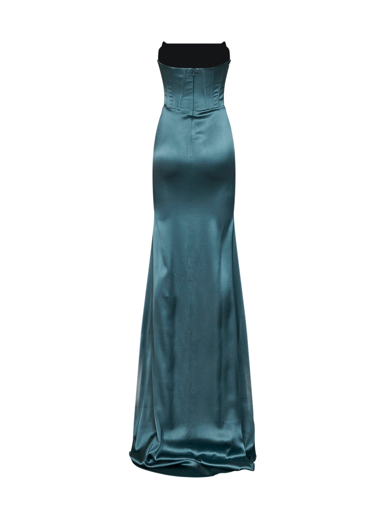 Giuseppe Di Morabito Women Teal Blue Stretch Satin Long Bustier Dress GIUSEPPE DI MORABITO