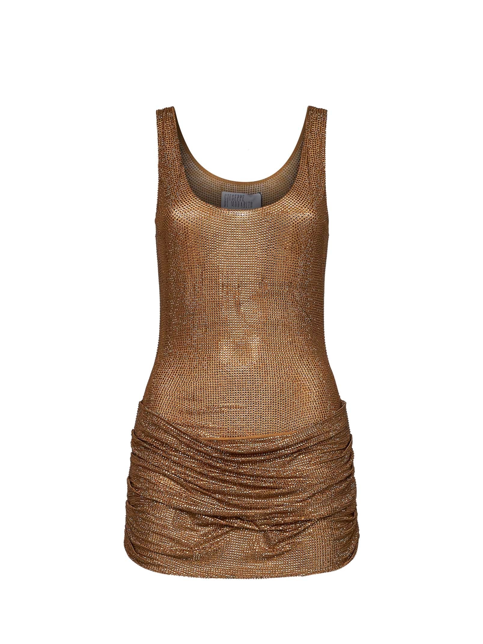 Giuseppe Di Morabito Women Gold Crystal-Embellished Tulle Draped Mini Dress GIUSEPPE DI MORABITO